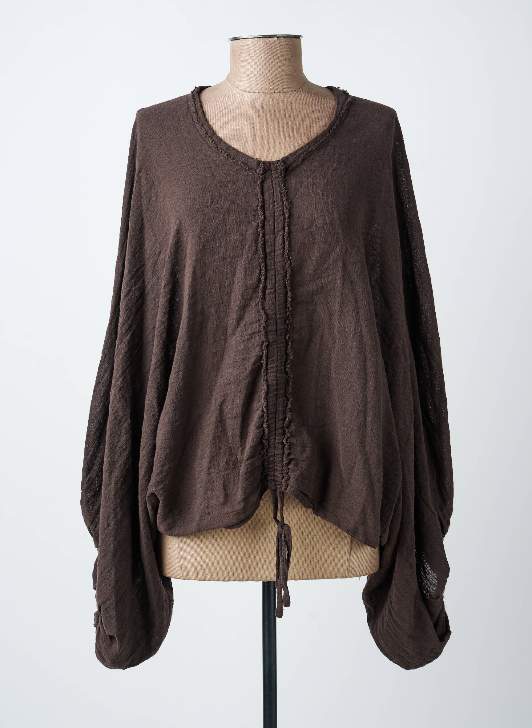 Top guler rotund mâneci lungi maro FOR HER PARIS femeie