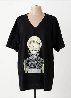 Tricou croială dreaptă mâneci scurte negru E&F femeie