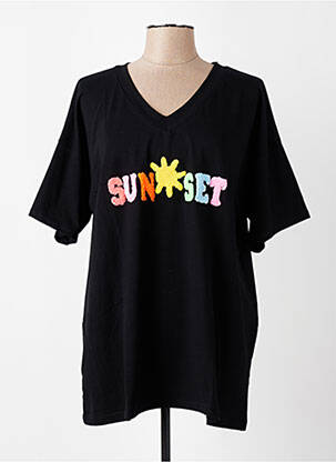 Tricou croială dreaptă mâneci scurte negru E&F femeie