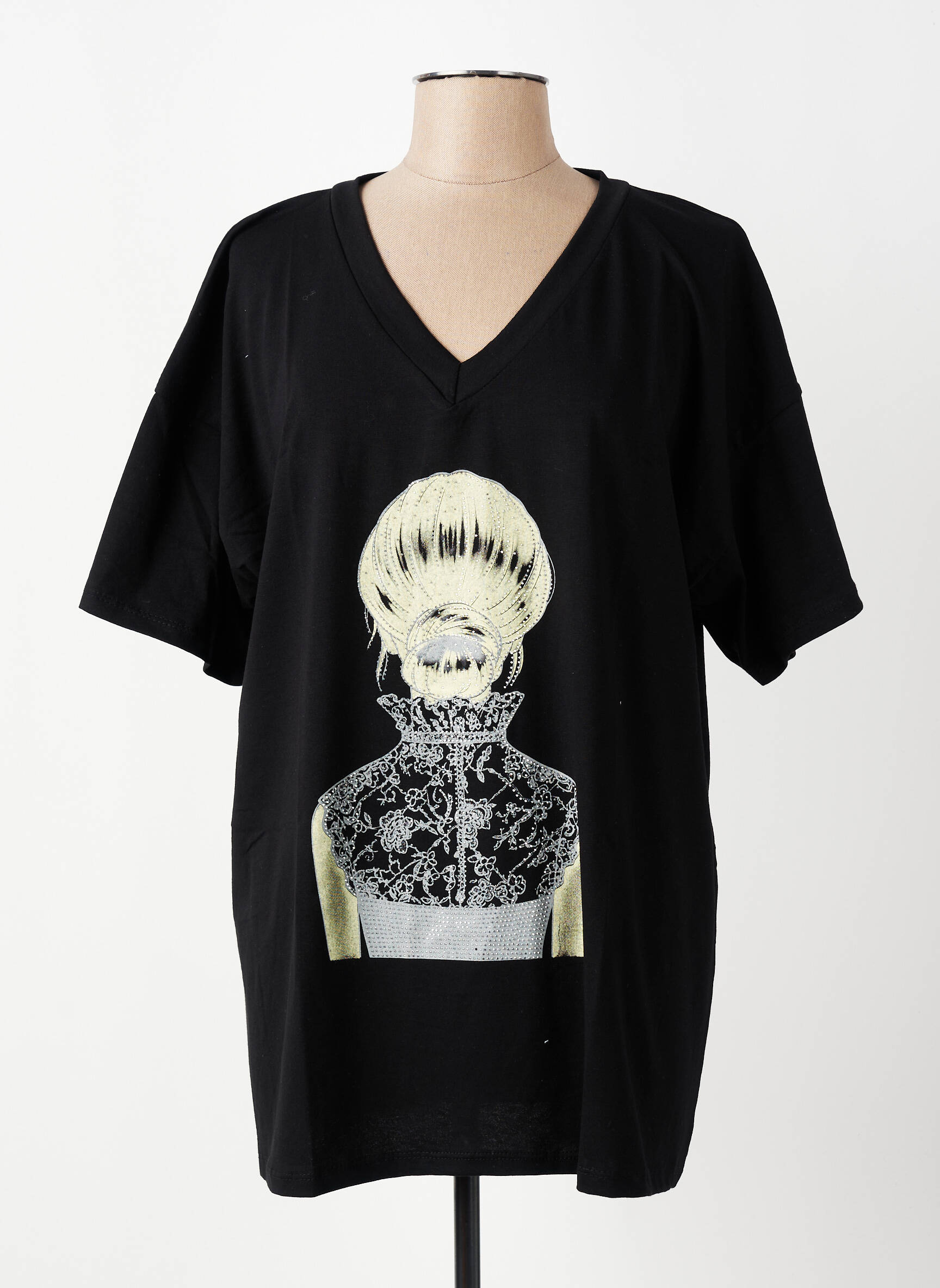 Tricou croială dreaptă mâneci scurte negru E&F femeie