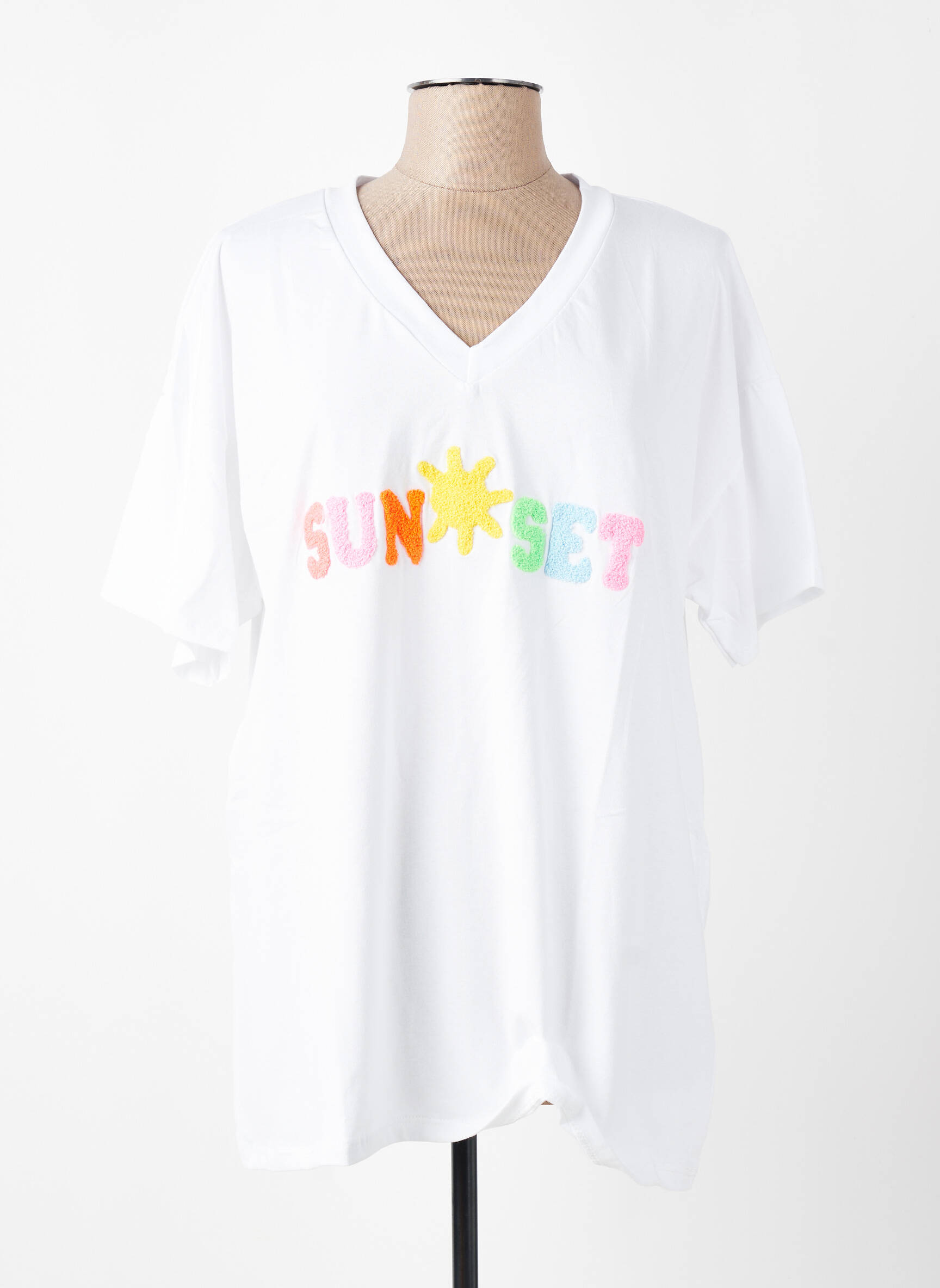 Tricou croială dreaptă mâneci scurte alb E&F femeie