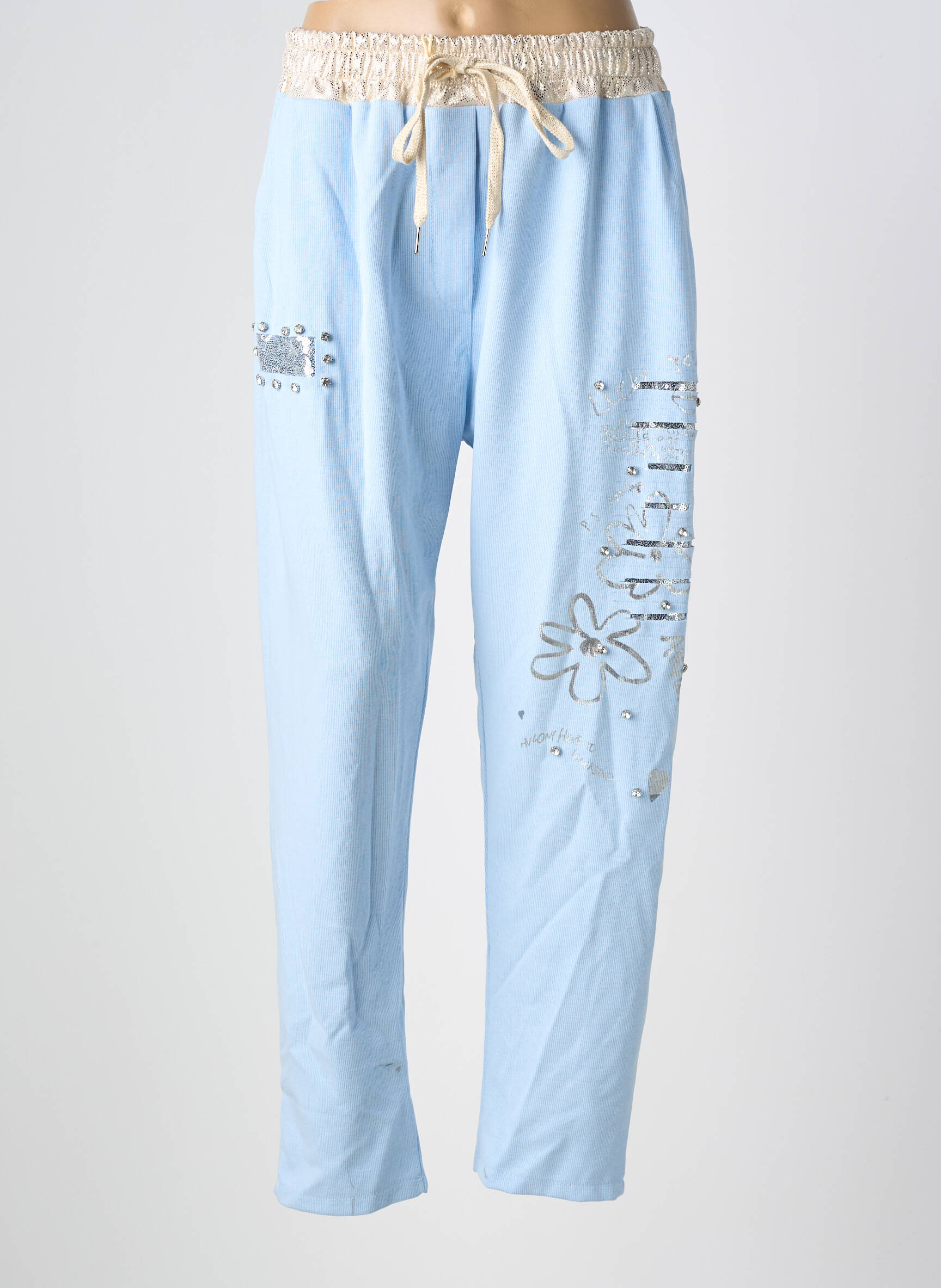 Pantalon evazat talie elastică mărime normală albastru MINA ROSA femeie