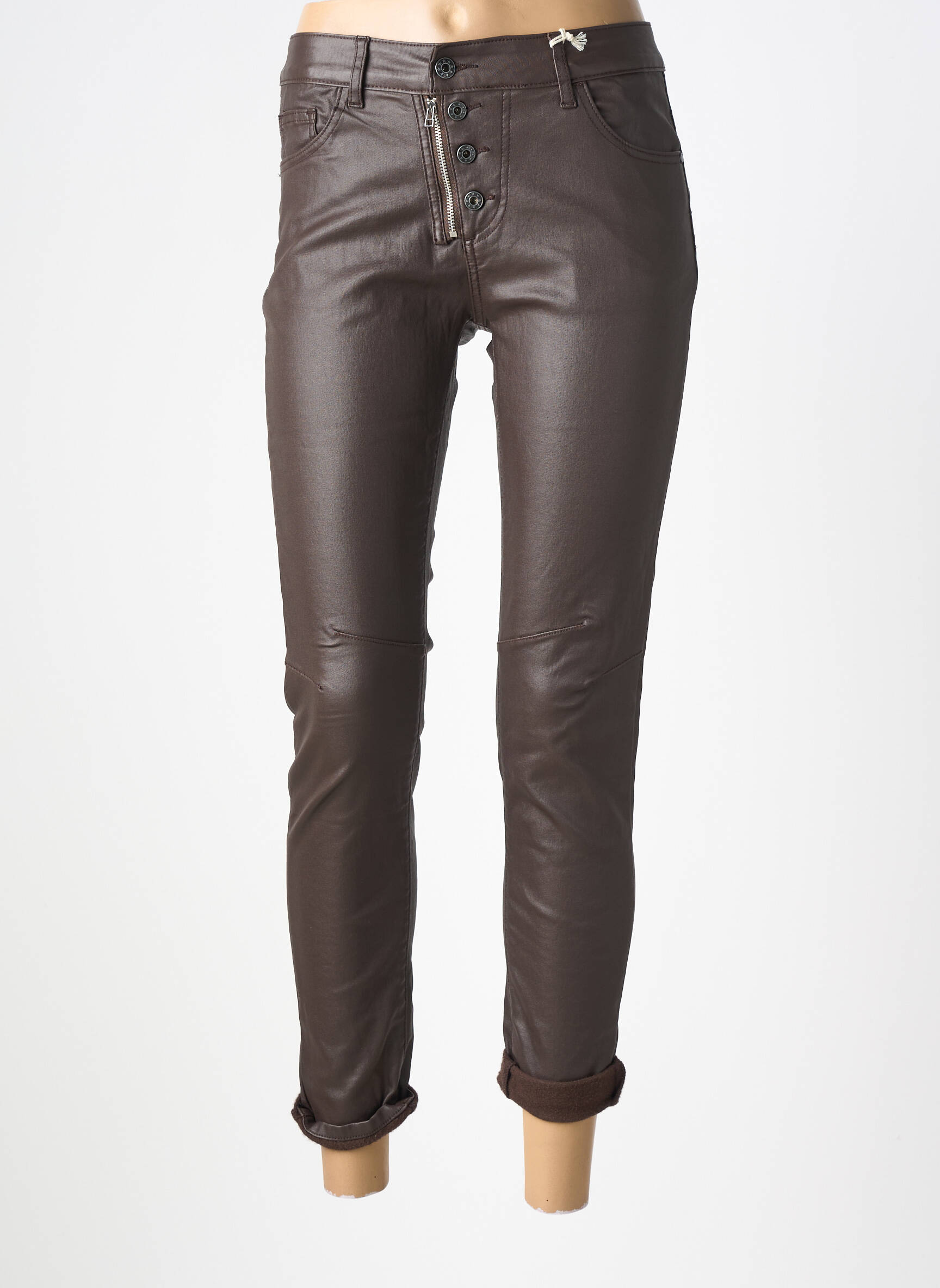 Pantalon slim țesătură acoperită mărime normală maro MELLY & CO femeie