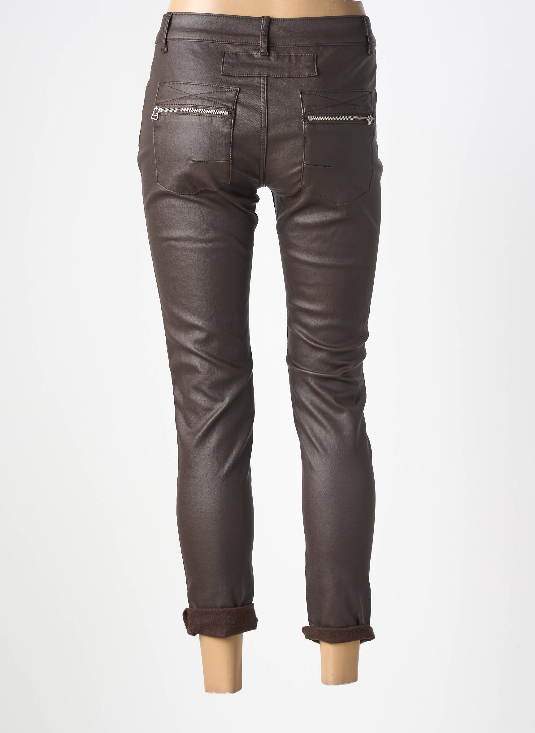 Pantalon slim țesătură acoperită mărime normală maro MELLY & CO femeie
