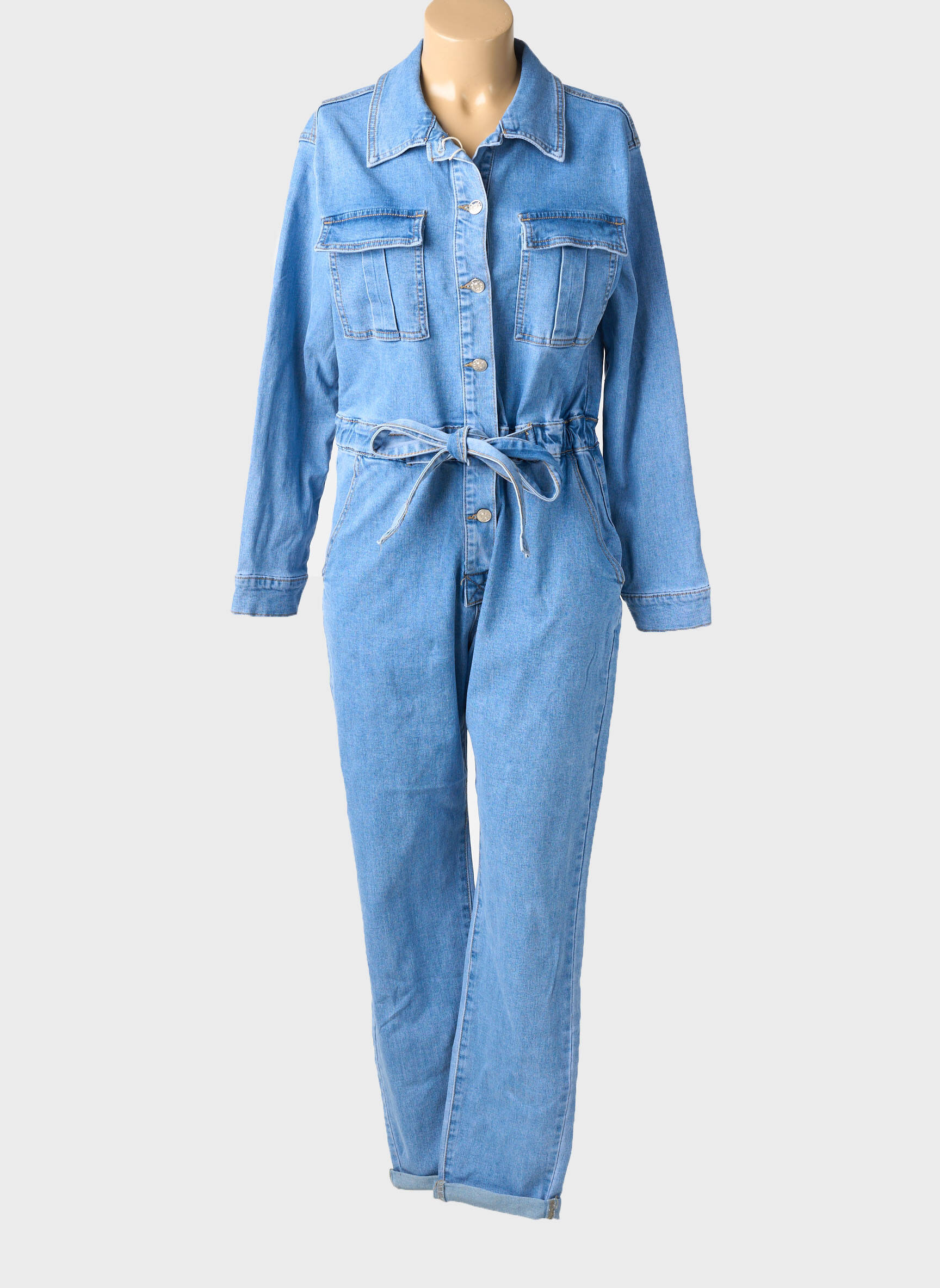 Salopetă-pantalon închidere cu nasturi pe față mâneci lungi albastru G-SMACK femeie