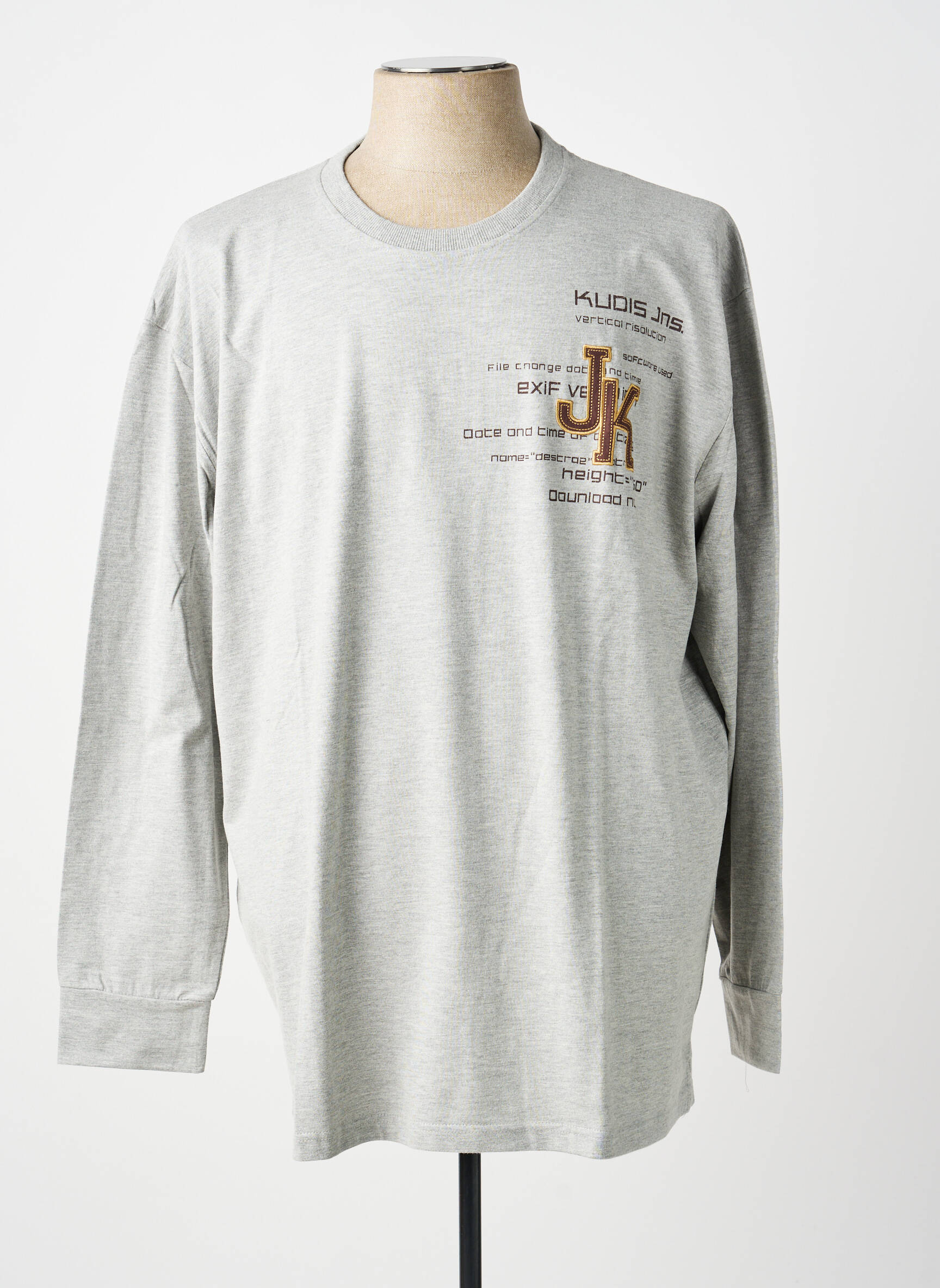 Tricou broderie mâneci lungi gri KUDIS BRAND bărbat