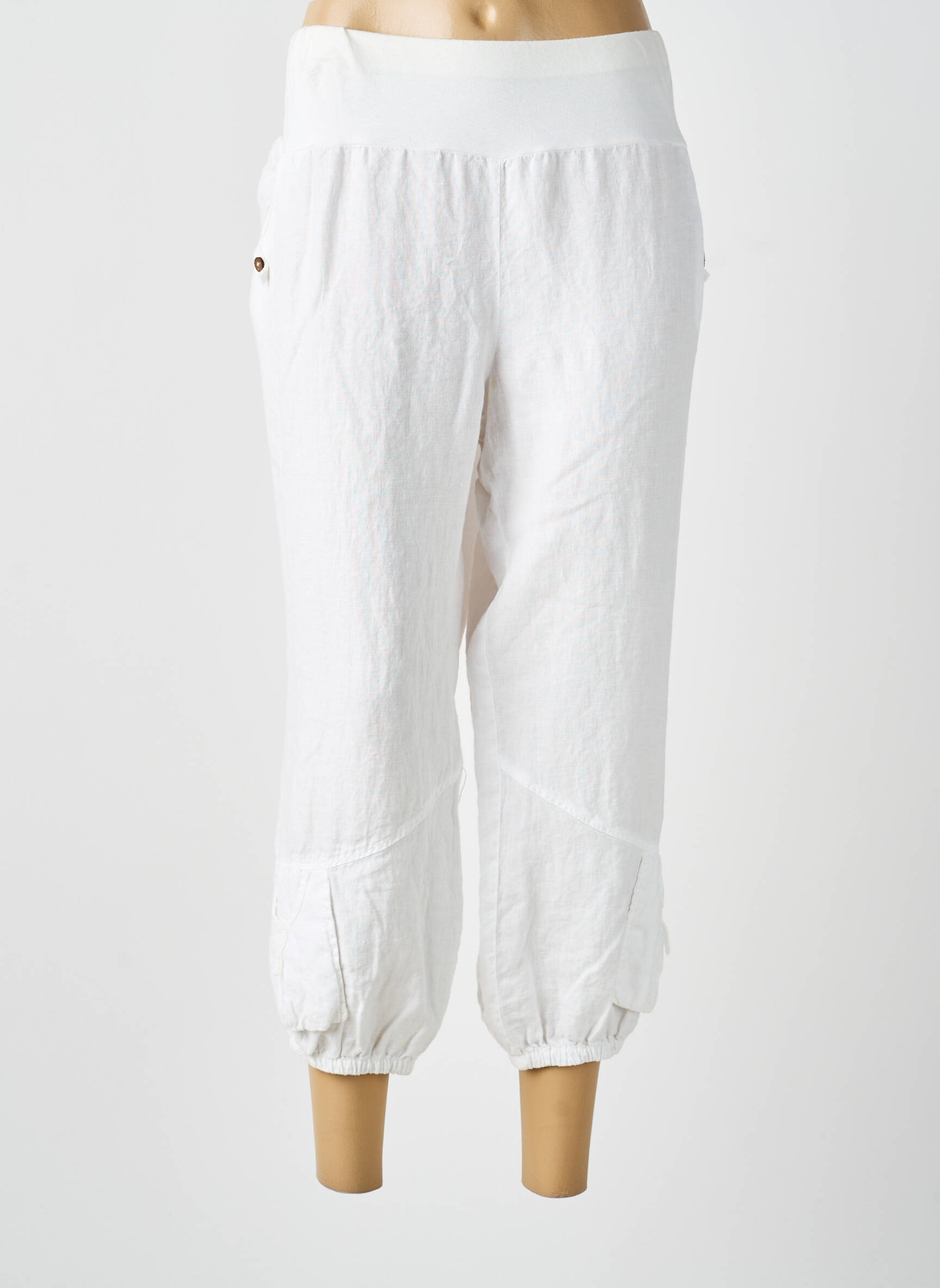 Pantalon trei sferturi elasticitate mărime normală alb MERI 1 femeie
