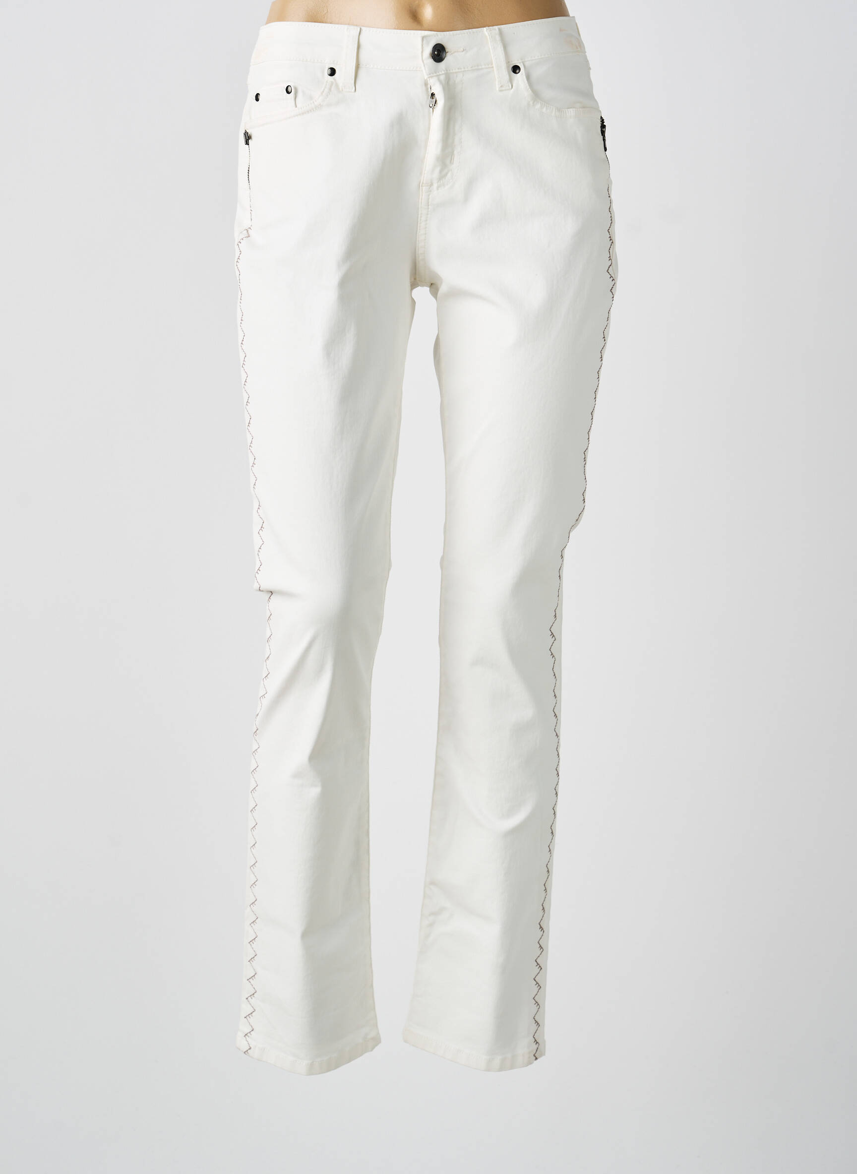 Pantalon slim țesătură poplin mărime normală alb MERI & ESCA femeie
