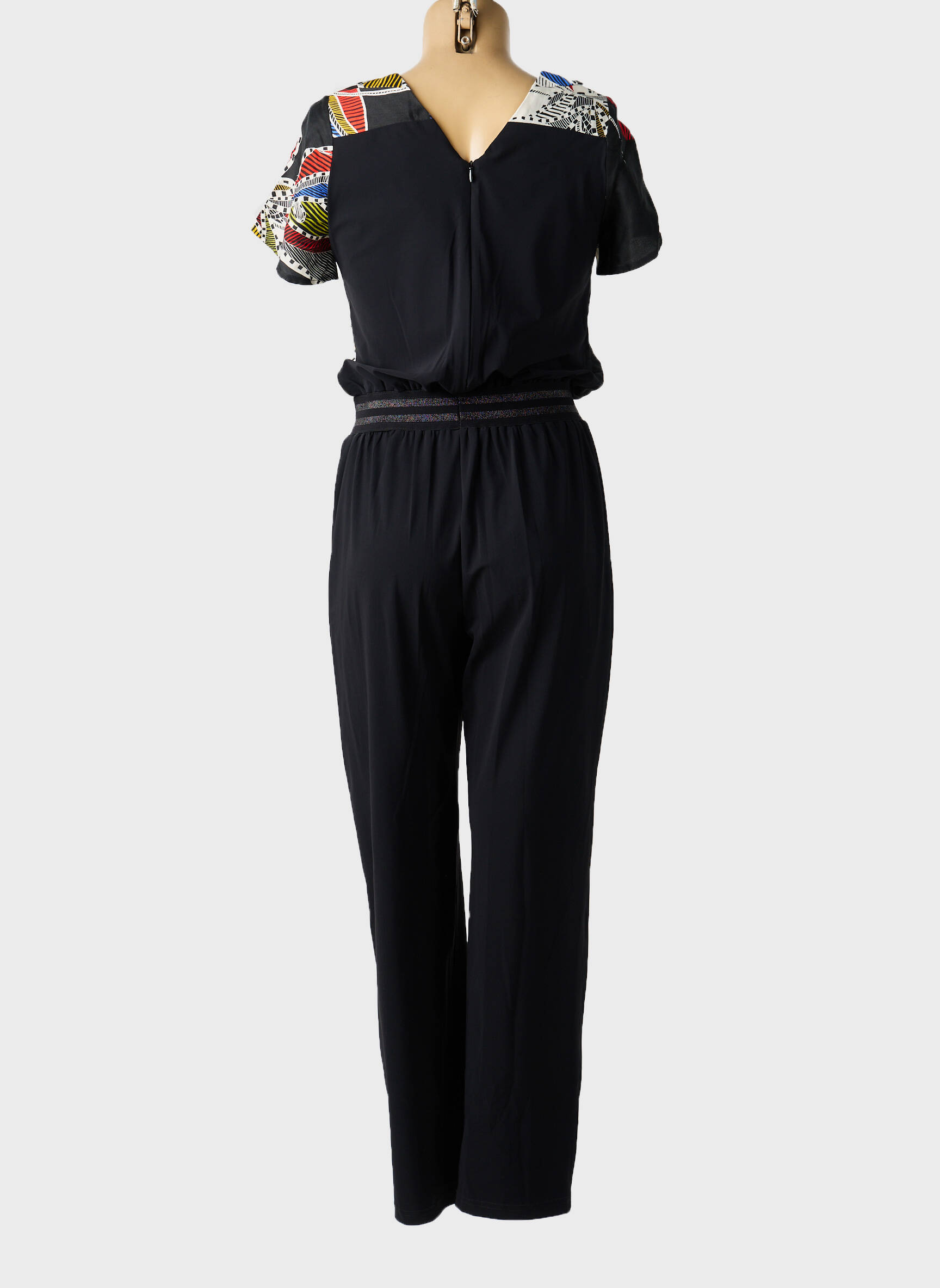 Salopetă-pantalon țesătură poplin mâneci scurte negru MERI & ESCA femeie