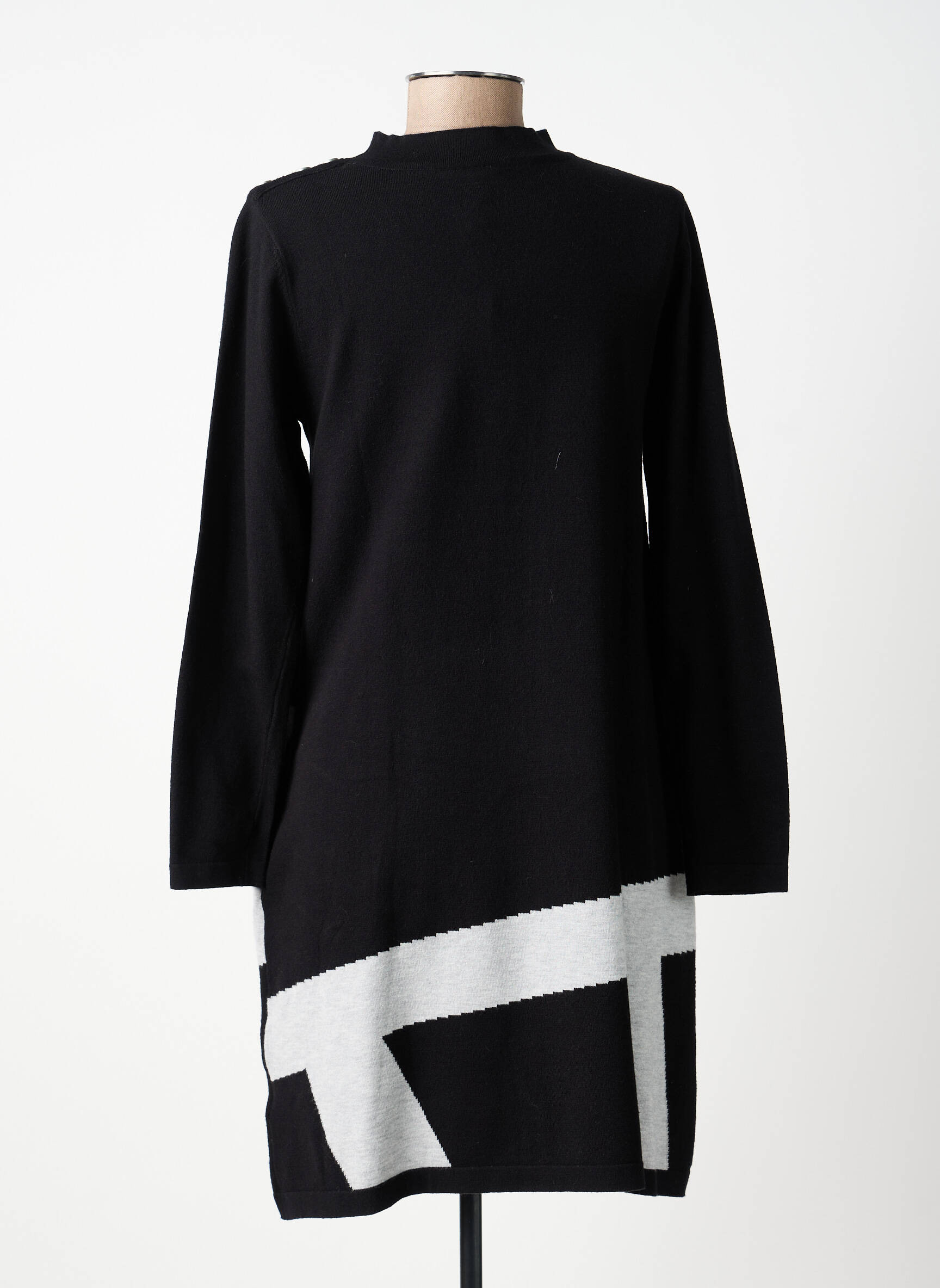 Rochie midi imprimeu fantezie mâneci lungi negru SCORZZO femeie