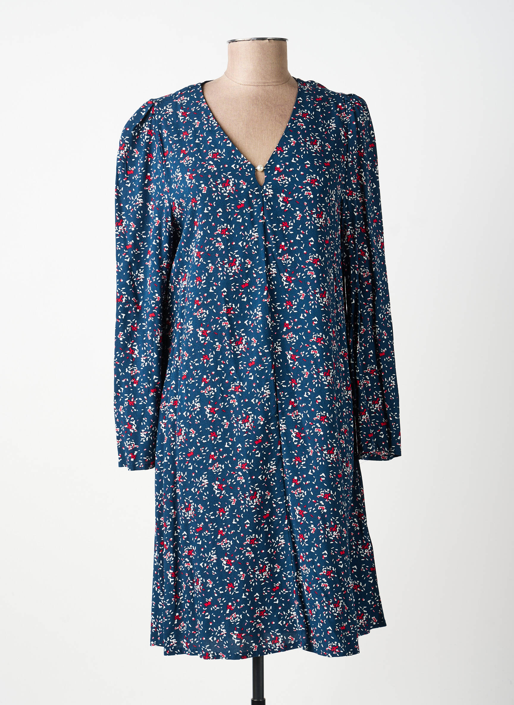 Rochie midi imprimeu floral mâneci lungi albastru ÉTYMOLOGIE femeie
