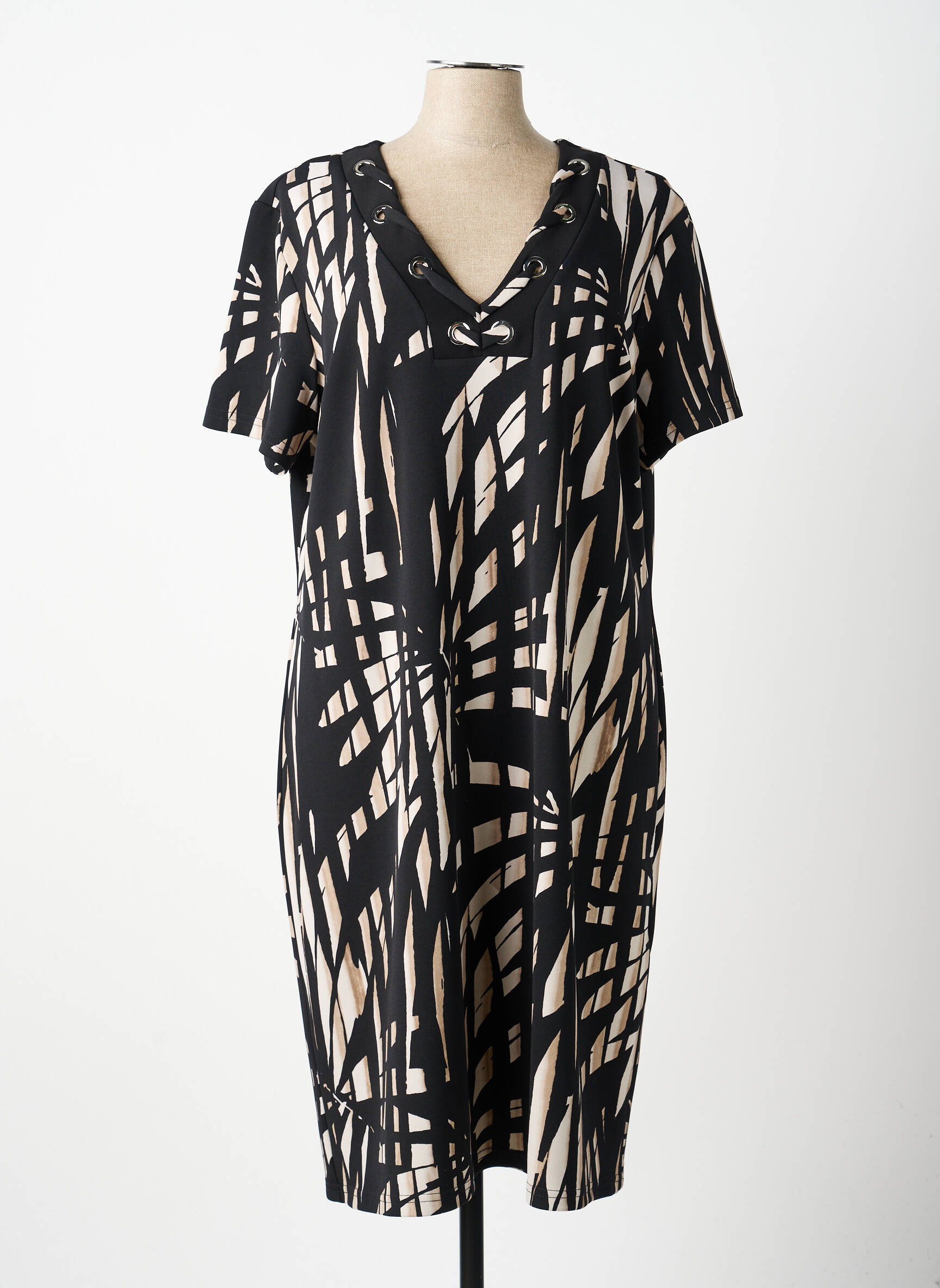 Rochie midi imprimeu fantezie mâneci scurte negru JOSEPH RIBKOFF femeie