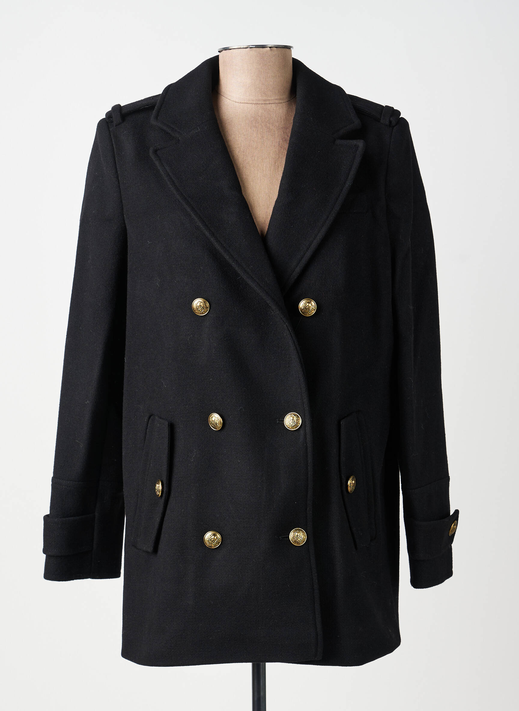 Palton scurt croială dreaptă fără glugă negru THE KOOPLES femeie