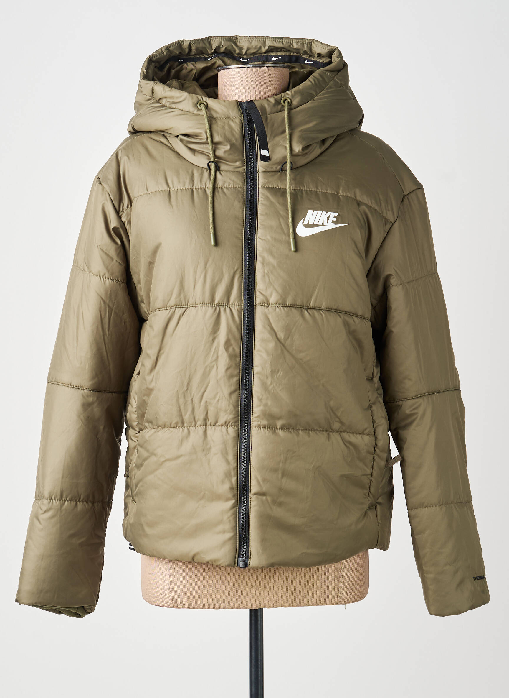 Geacă matlasată mâneci lungi cu glugă verde NIKE femeie