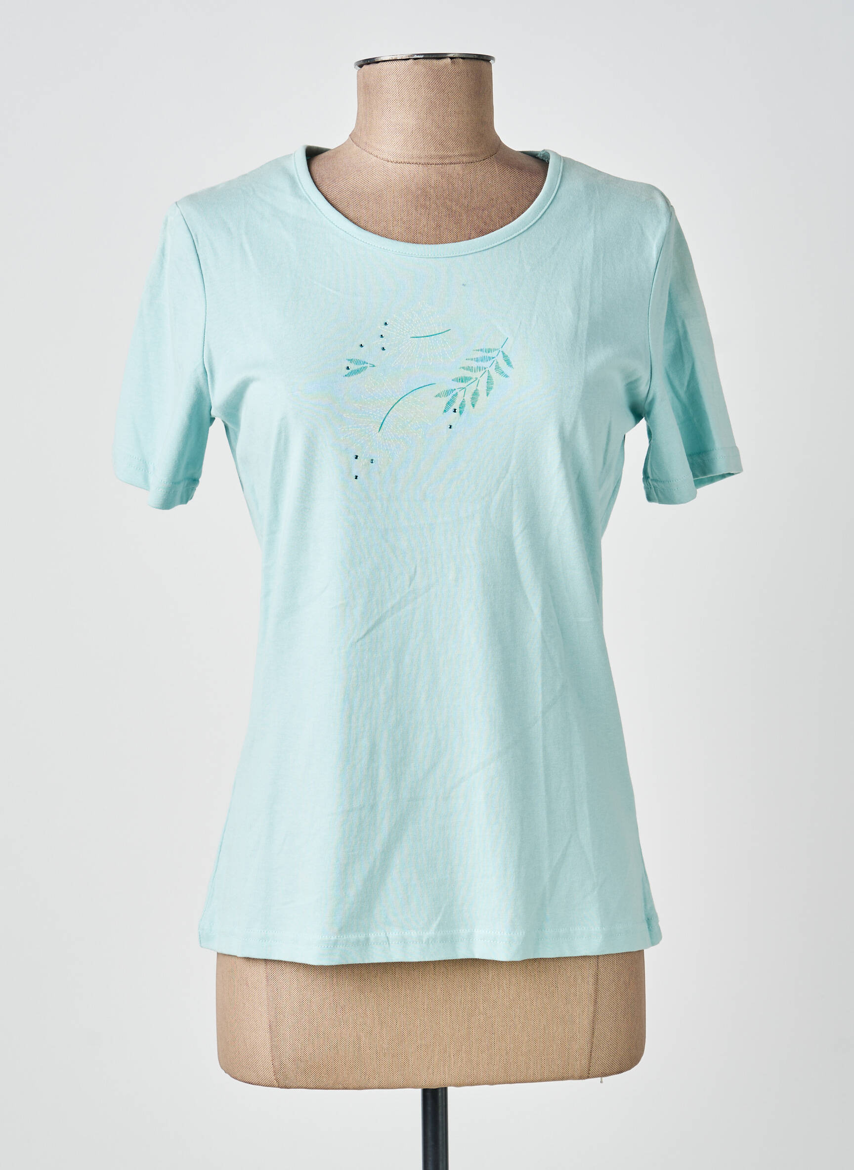 Tricou serigrafie cu strasuri mâneci scurte albastru DAMART femeie