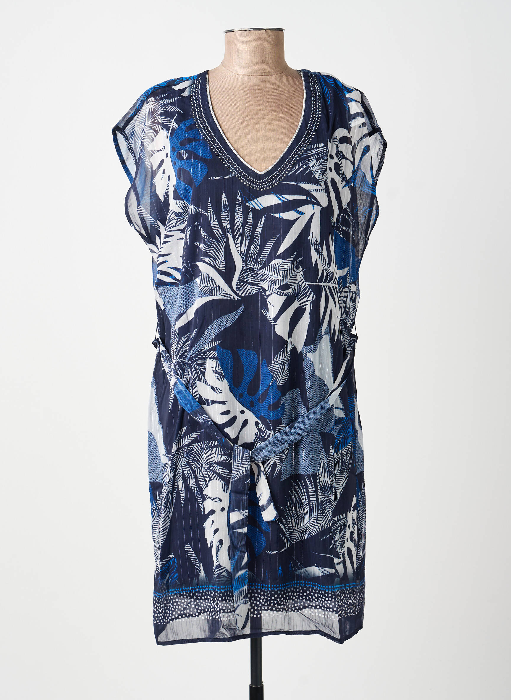Rochie midi imprimeu fantezie mâneci scurte albastru BREAL femeie