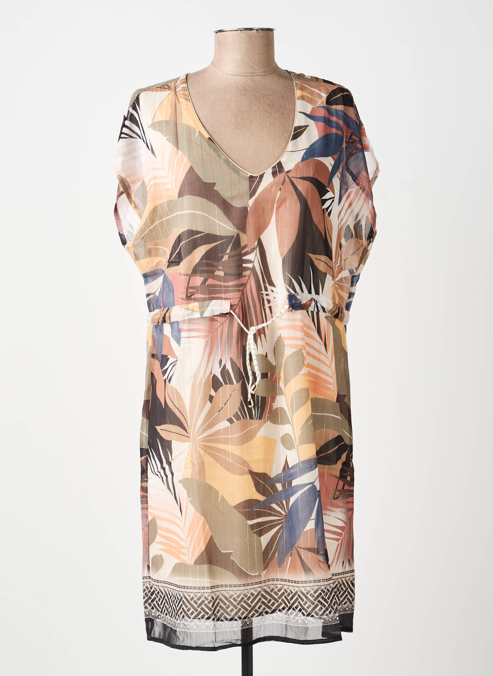 Rochie midi imprimeu fantezie mâneci scurte maro BREAL femeie