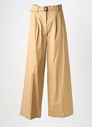Pantalon larg țesătură poplin talie înaltă bej WEEKEND MAXMARA femeie