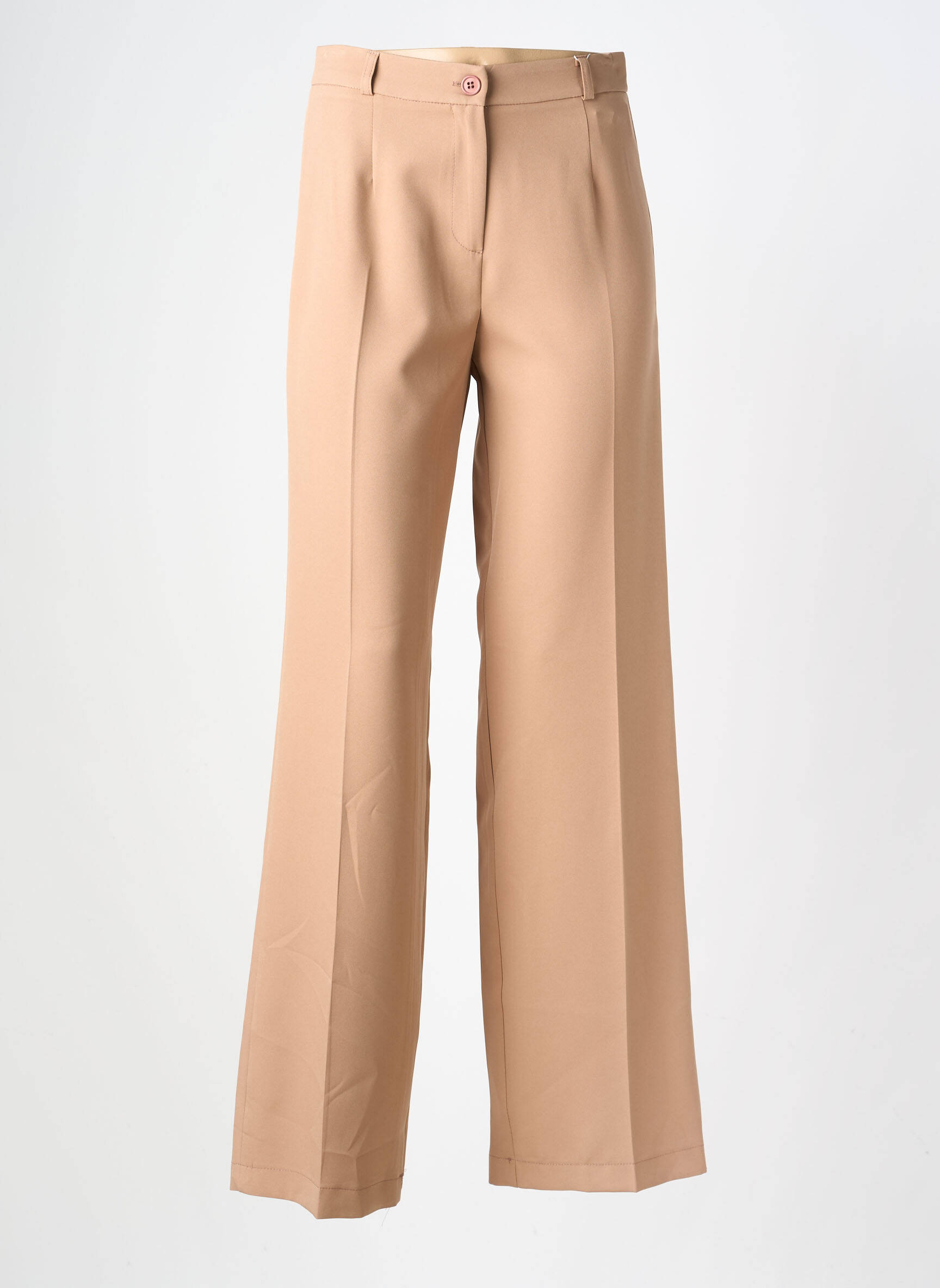 Pantalon larg țesătură poplin talie înaltă bej COTTONADE femeie