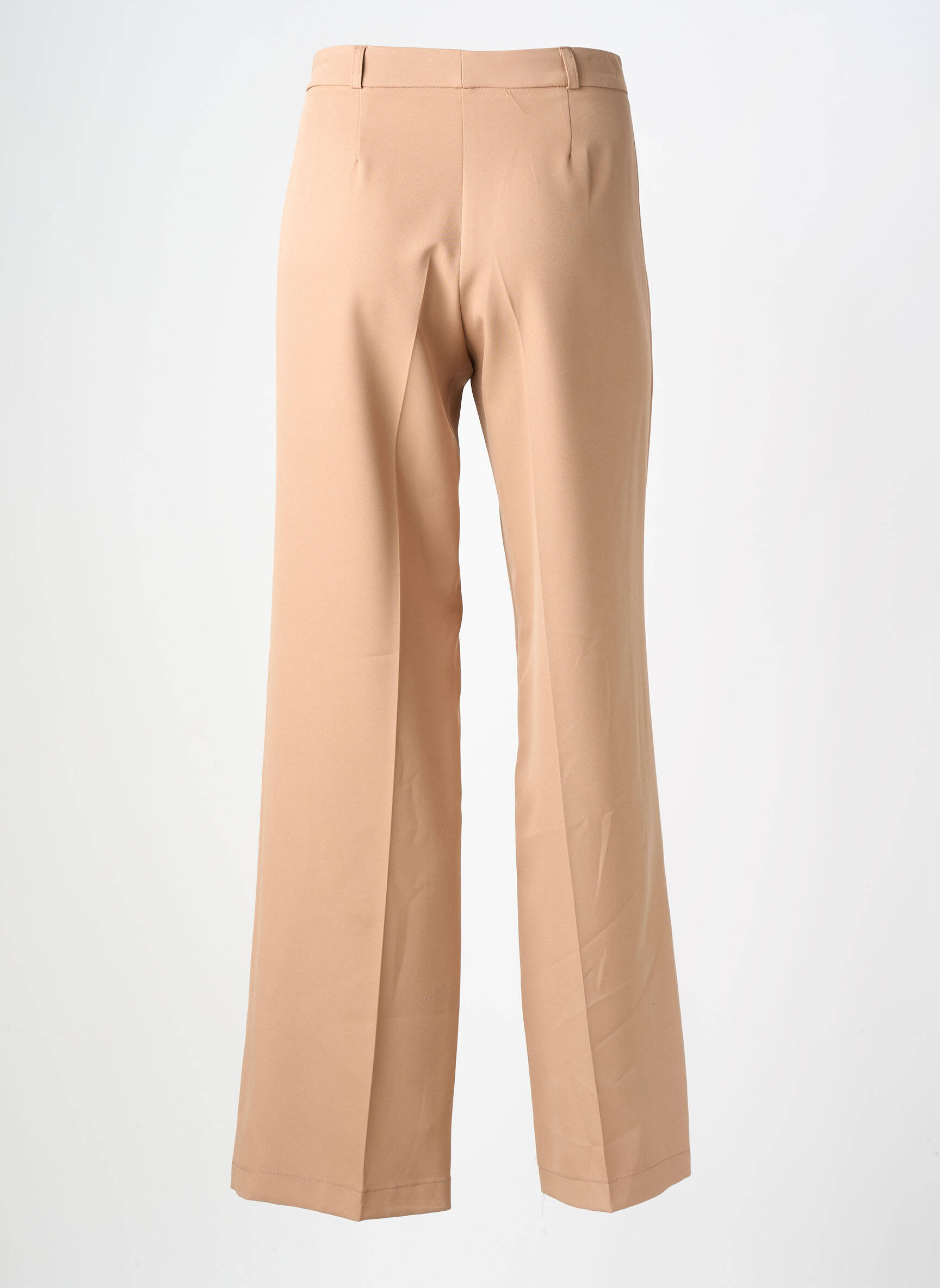 Pantalon larg țesătură poplin talie înaltă bej COTTONADE femeie
