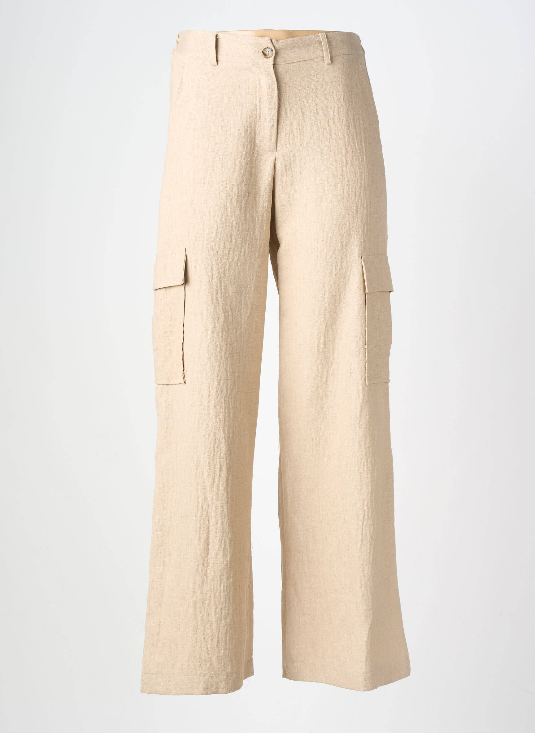 Pantalon cargo închidere cu fermoar sub clapetă cu nasturi talie înaltă bej SCARLET ROOS femeie