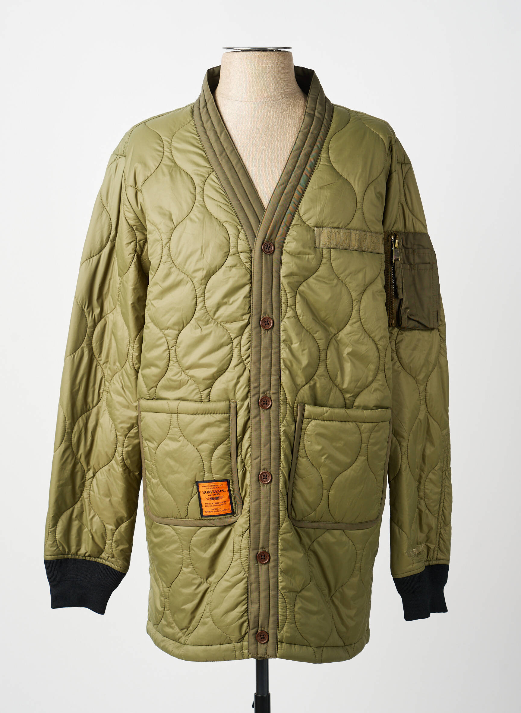 Geacă matlasată mâneci lungi fără glugă verde BOMBERS bărbat