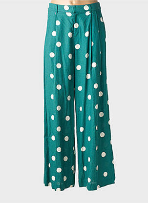 Pantalon larg țesătură poplin talie înaltă verde GRACE & MILA femeie