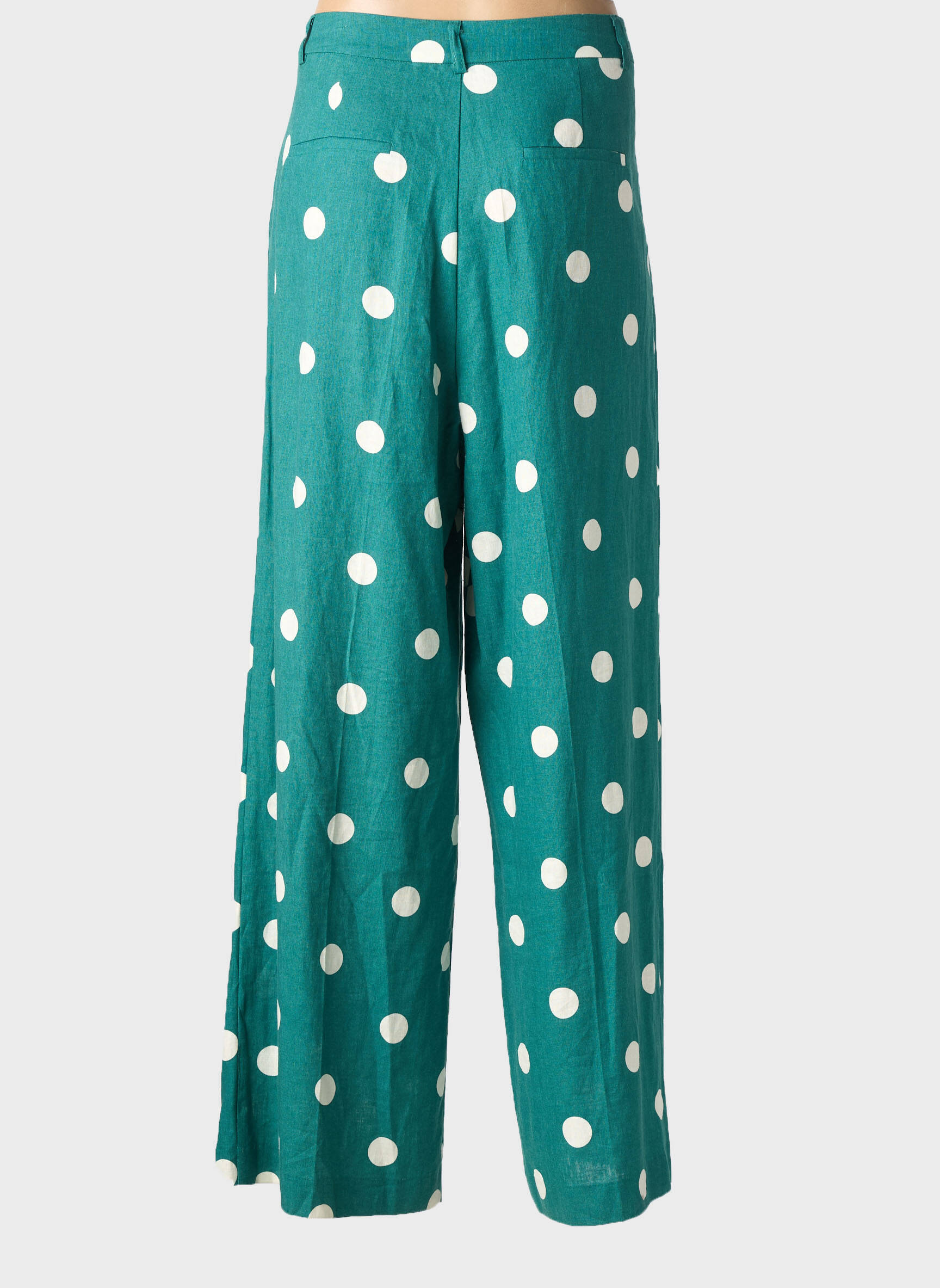 Pantalon larg țesătură poplin talie înaltă verde GRACE & MILA femeie