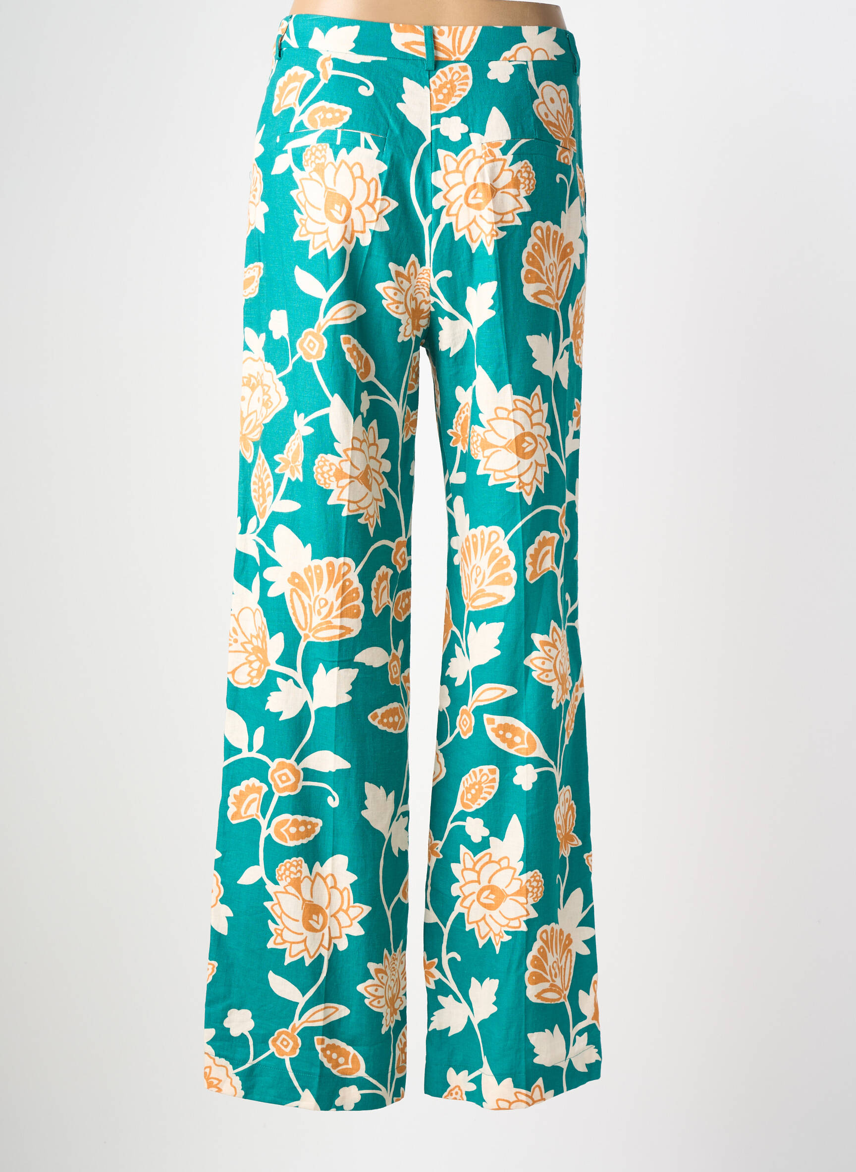 Pantalon larg țesătură poplin talie înaltă verde GRACE & MILA femeie