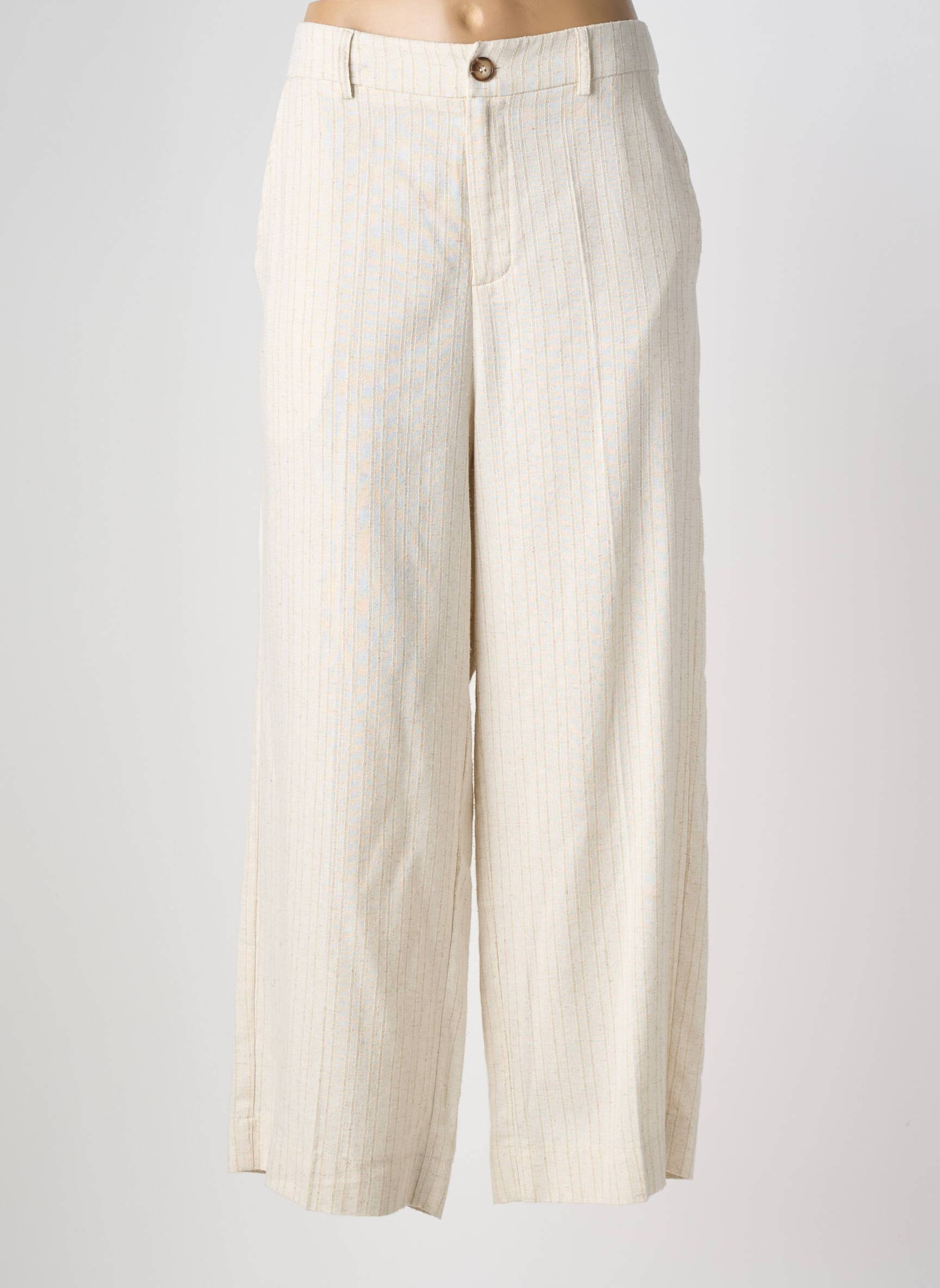 Pantalon drept talie cu cleme mărime normală bej GRACE & MILA femeie