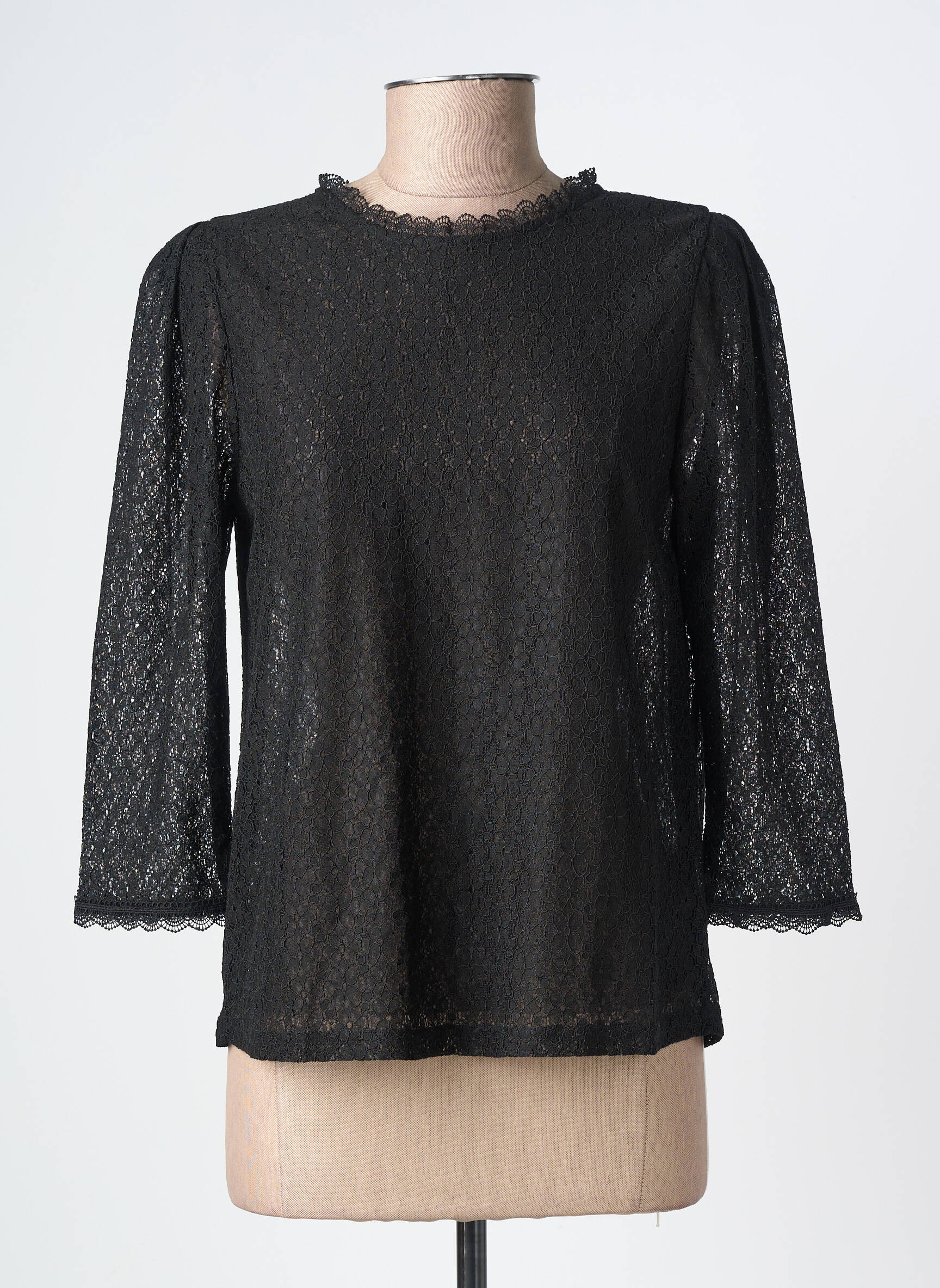 Top guler rotund mâneci 3/4 negru GRACE & MILA femeie