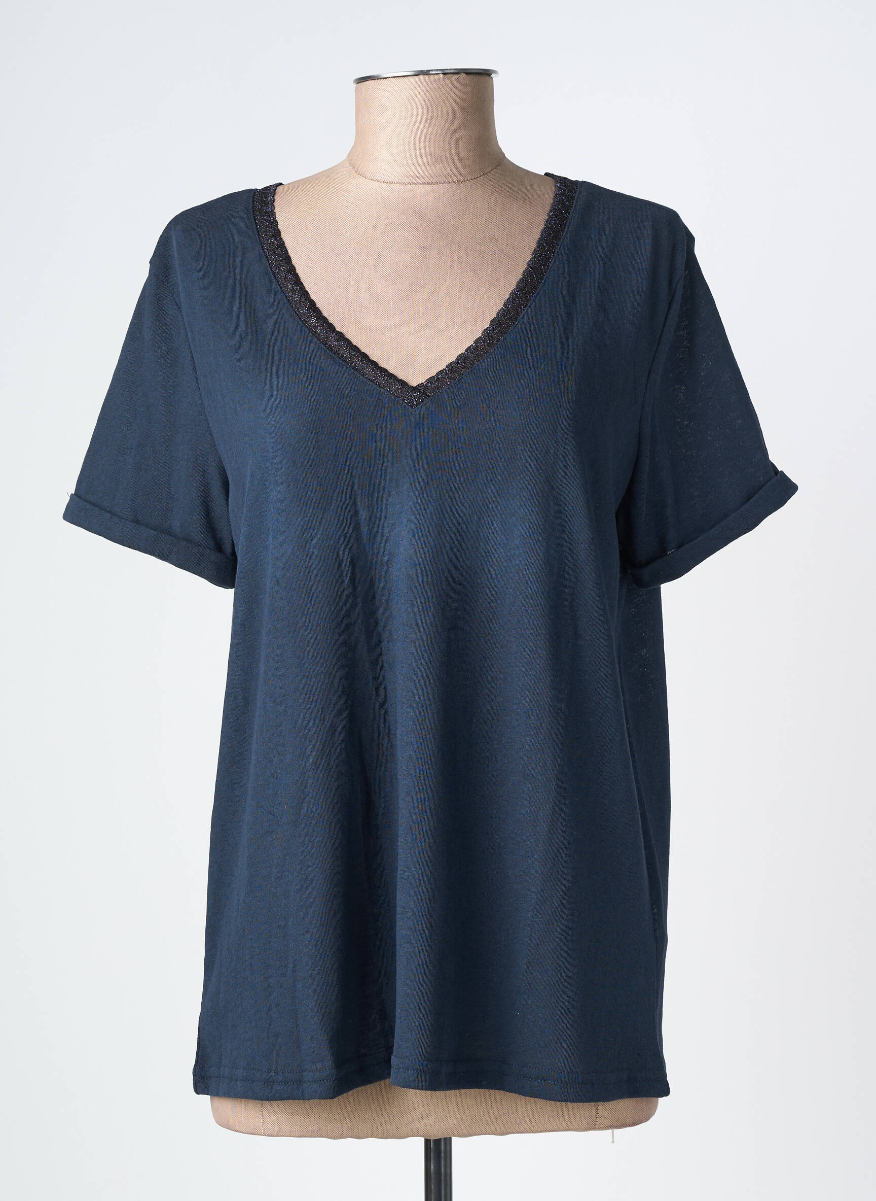 Tricou croială dreaptă mâneci scurte albastru GRACE & MILA femeie