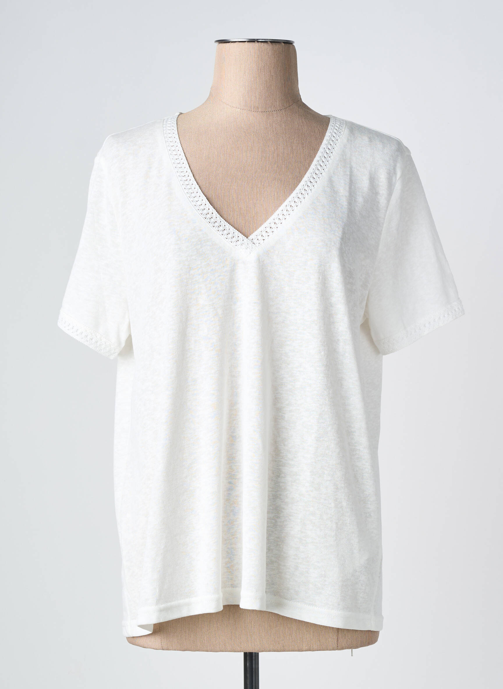 Tricou croială dreaptă mâneci scurte alb GRACE & MILA femeie