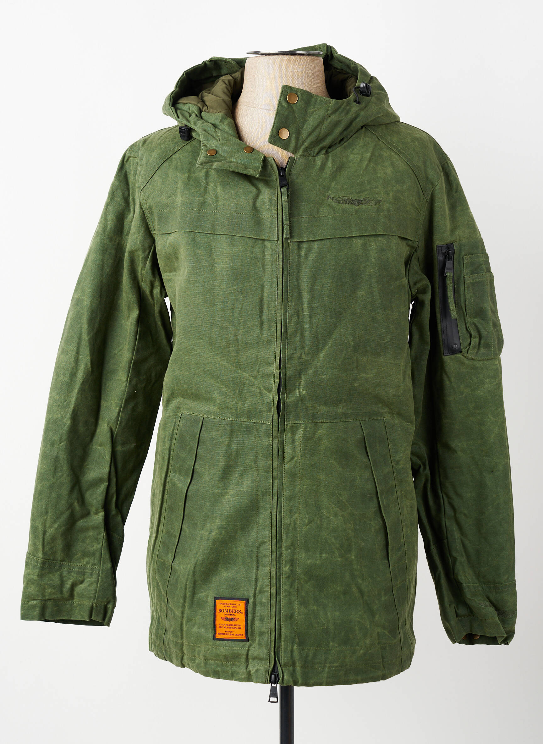 Parka finisaj interior căptușeală satinată cu glugă verde BOMBERS bărbat