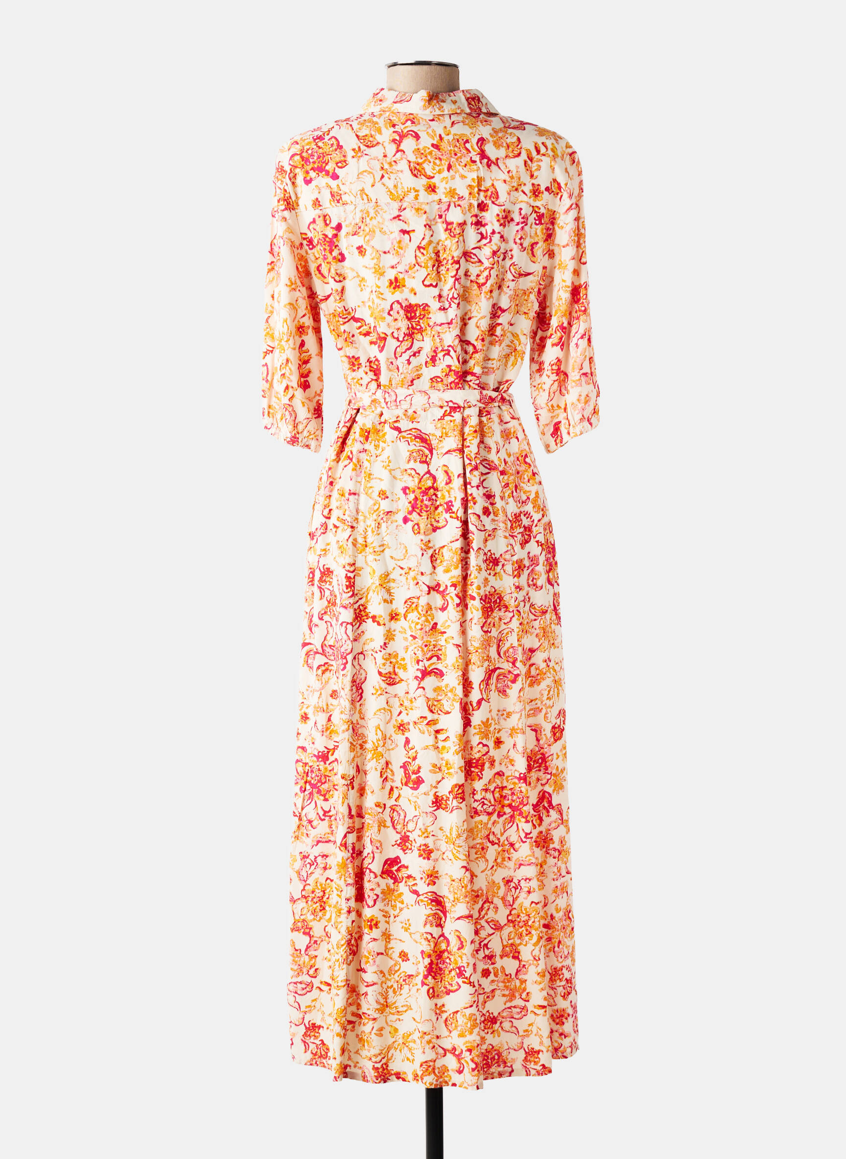 Rochie lungă imprimeu floral mâneci 3/4 bej CREAM femeie