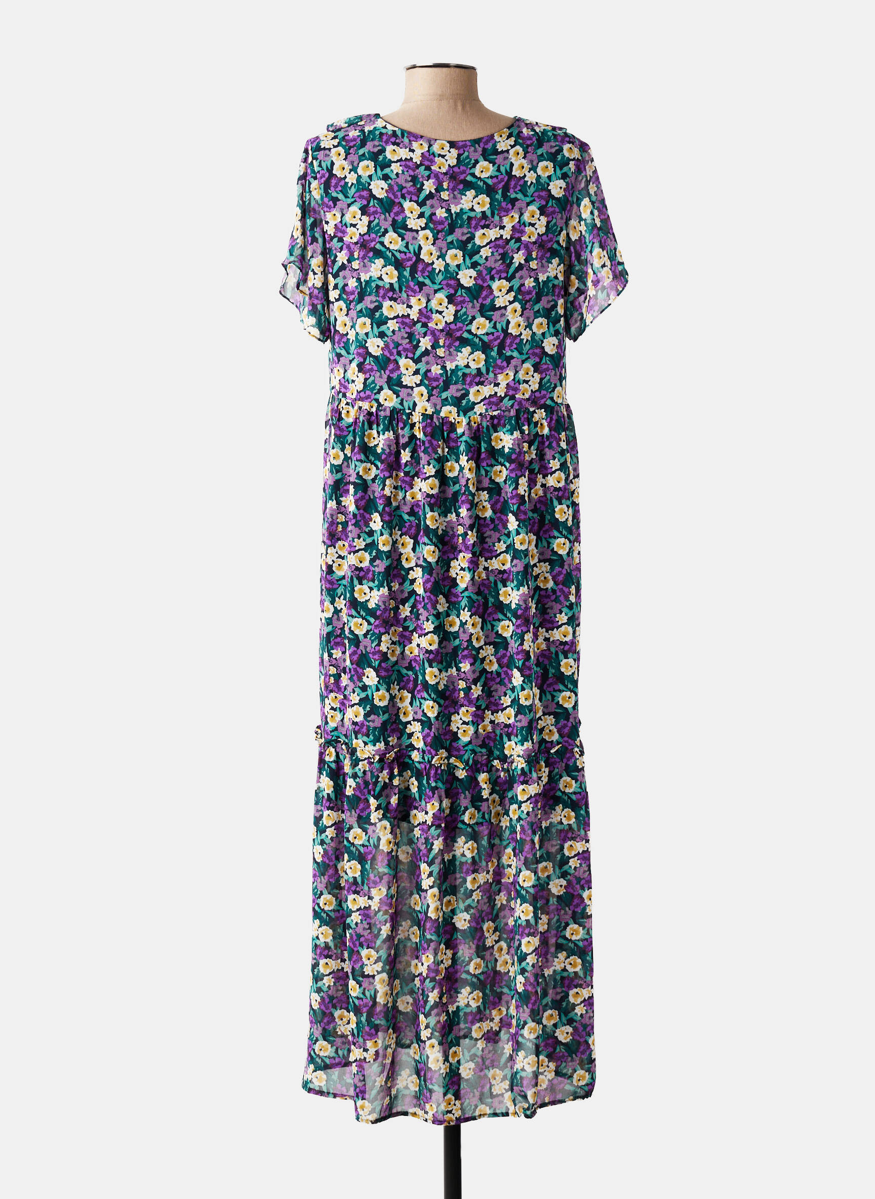 Rochie lungă imprimeu floral mâneci scurte verde LILI & LALA femeie