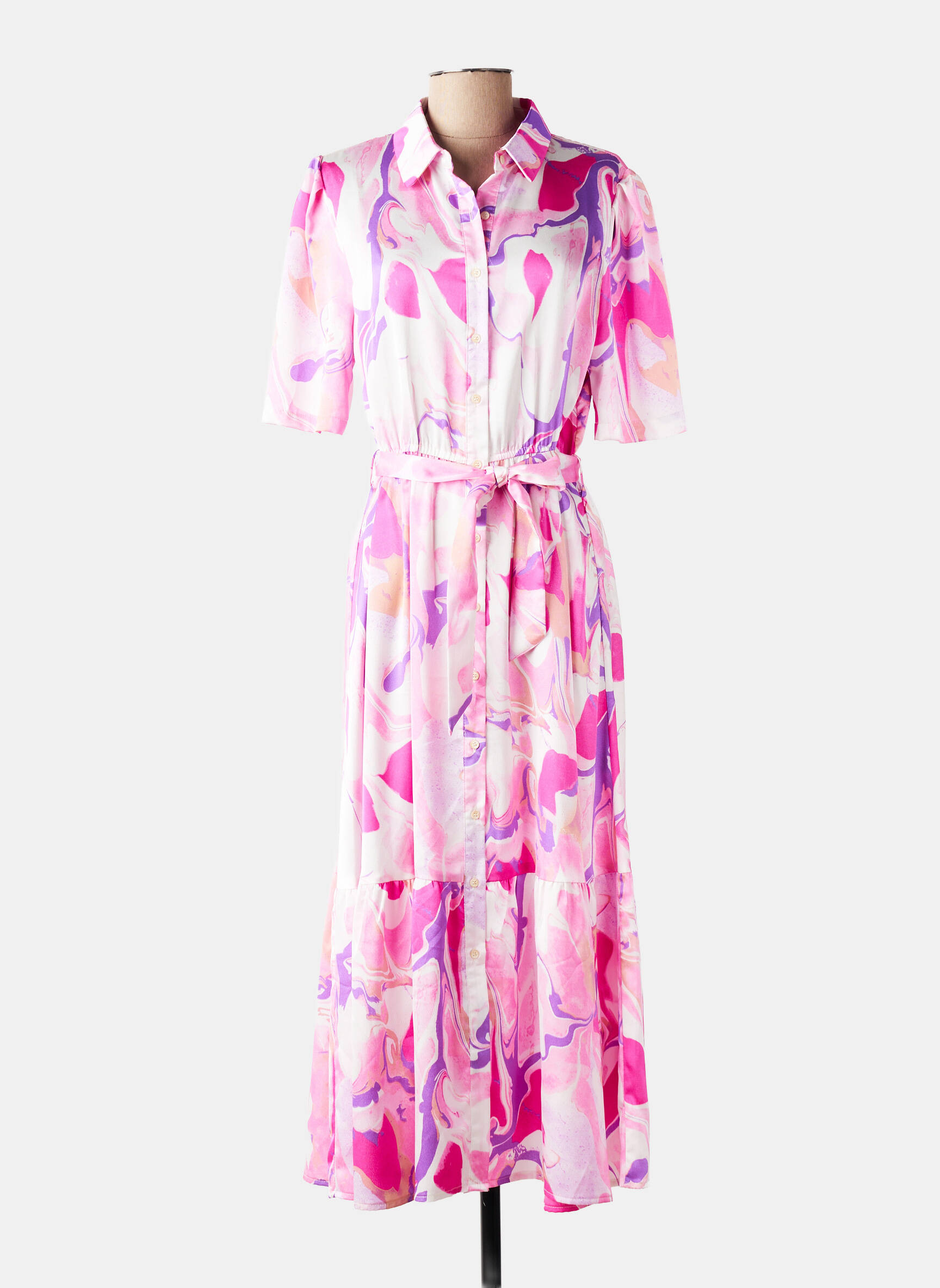 Rochie lungă imprimeu floral mâneci scurte roz Y'COO femeie