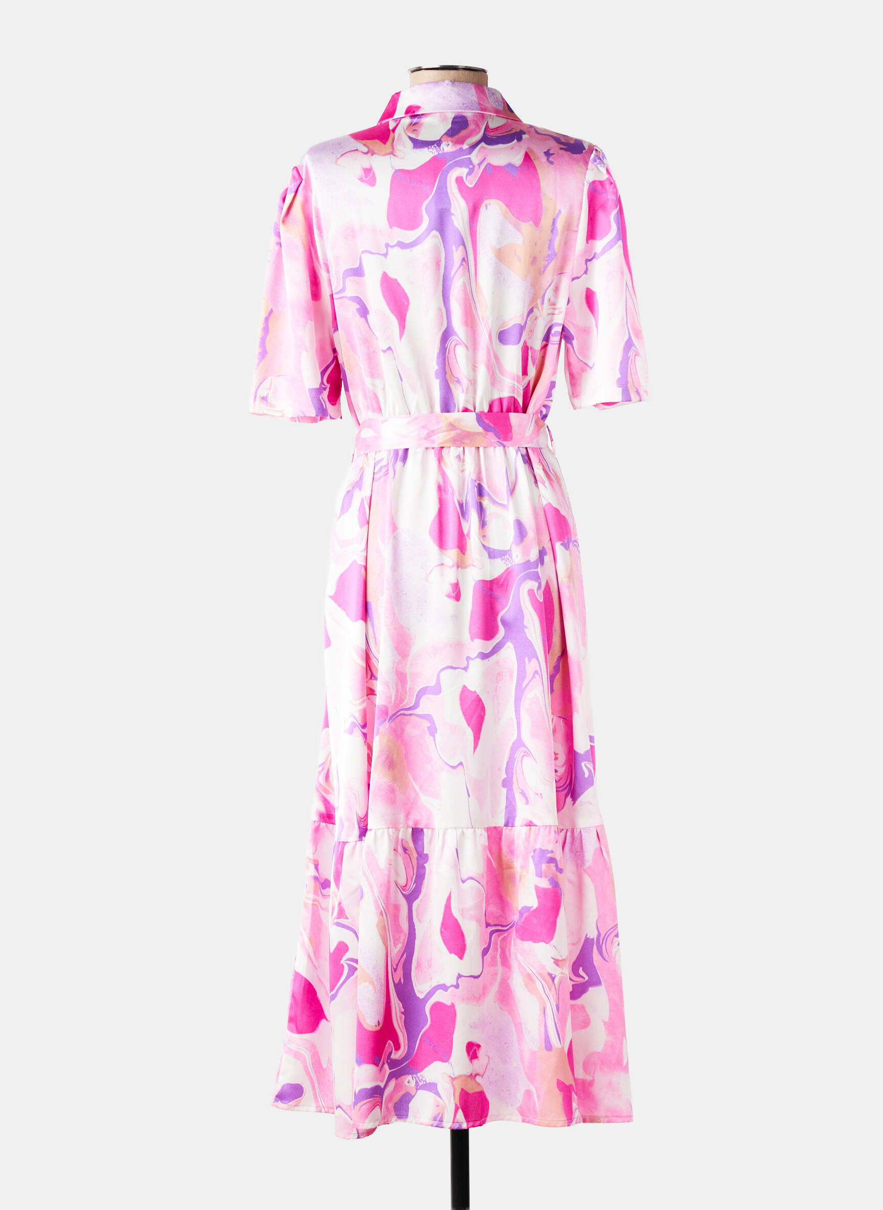 Rochie lungă imprimeu floral mâneci scurte roz Y'COO femeie