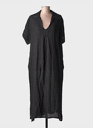 Rochie lungă mâneci scurte mâneci scurte negru 100% LINO femeie