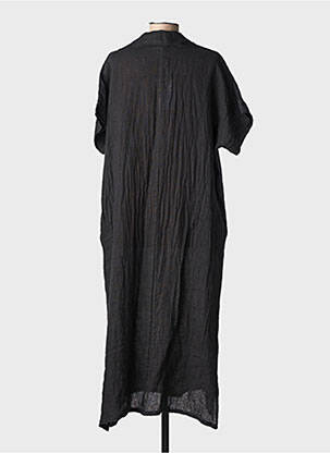 Rochie lungă mâneci scurte mâneci scurte negru 100% LINO femeie