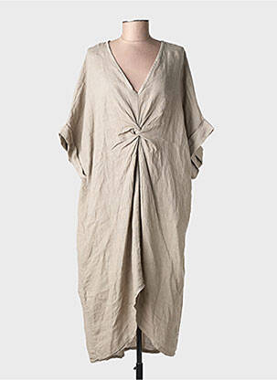 Rochie lungă mâneci scurte mâneci scurte bej MADE IN ITALY femeie
