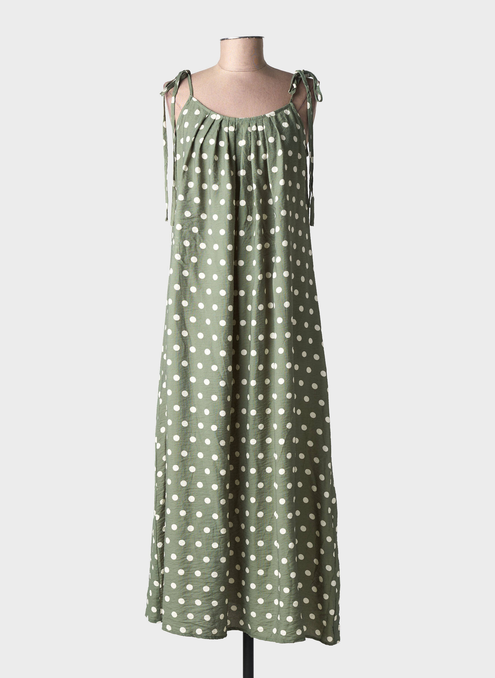 Rochie lungă țesătură crep bretele subțiri verde KIKKERLAND femeie