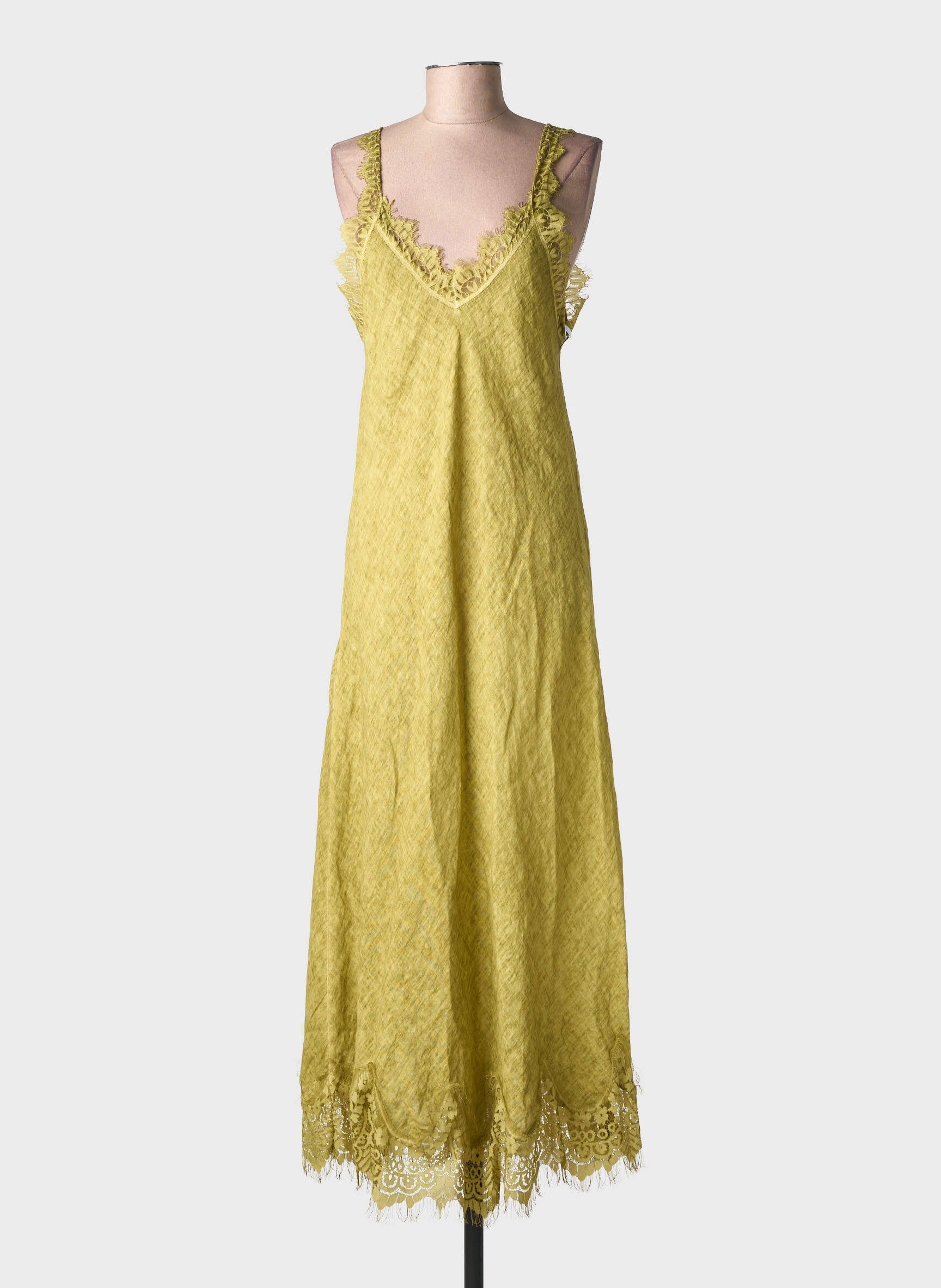 Rochie lungă țesătură crep bretele subțiri verde FARFALLA femeie