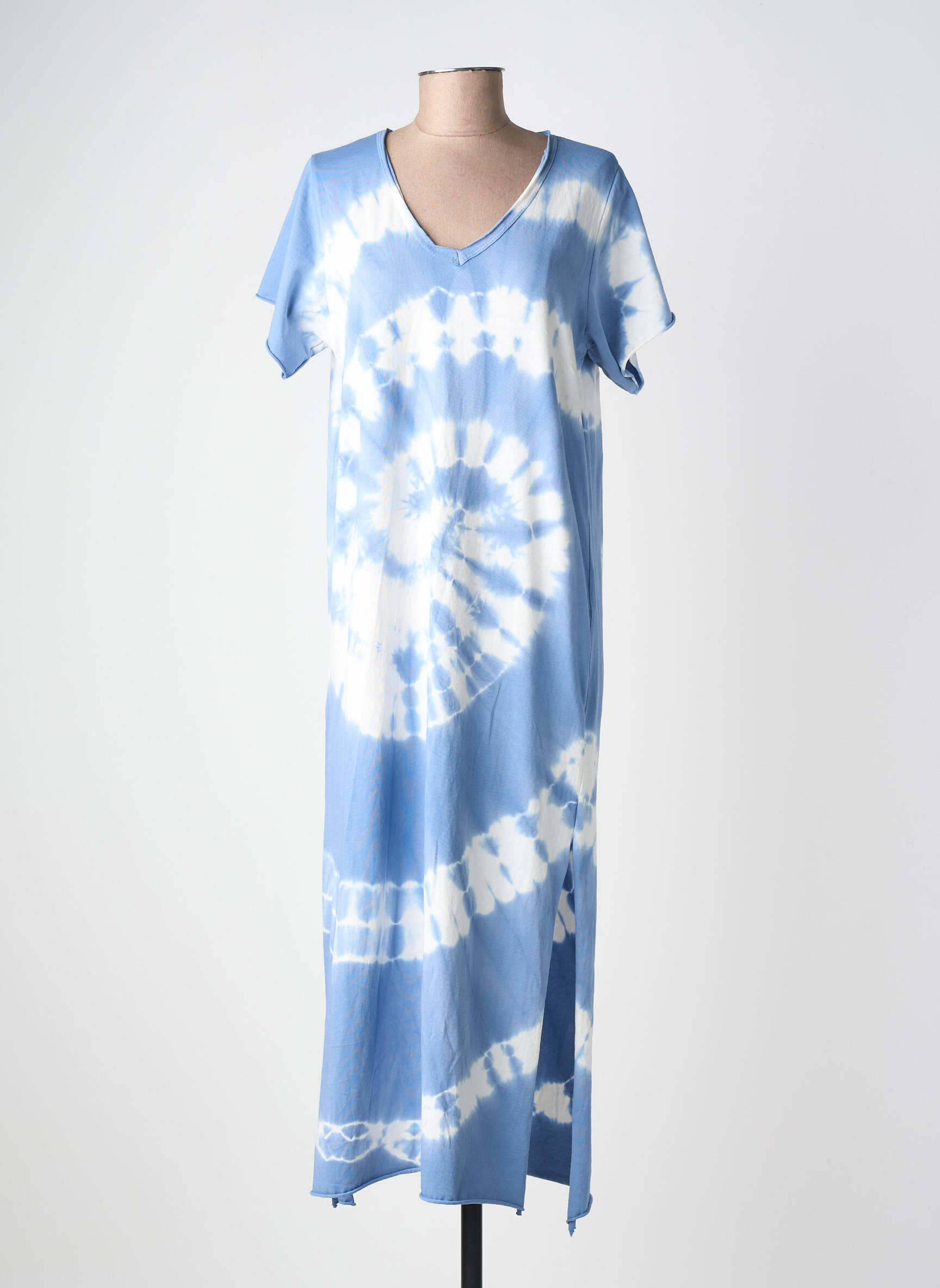Rochie lungă mâneci scurte mâneci scurte albastru FARFALLA femeie