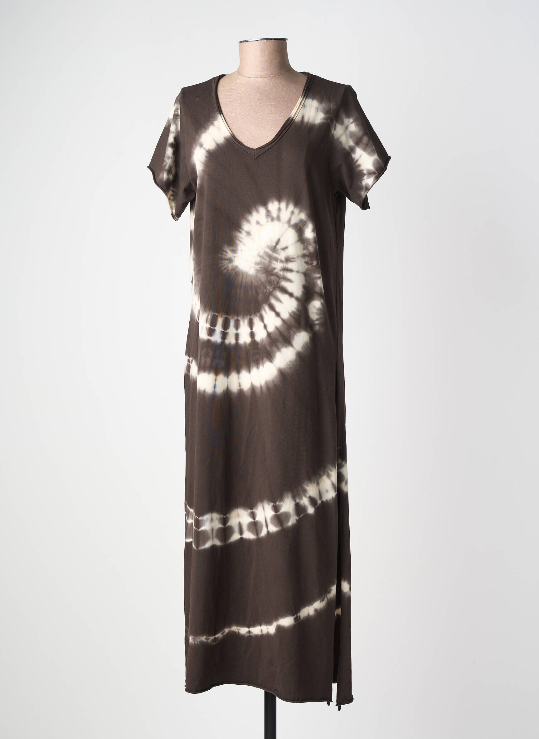Rochie lungă mâneci scurte mâneci scurte maro FARFALLA femeie
