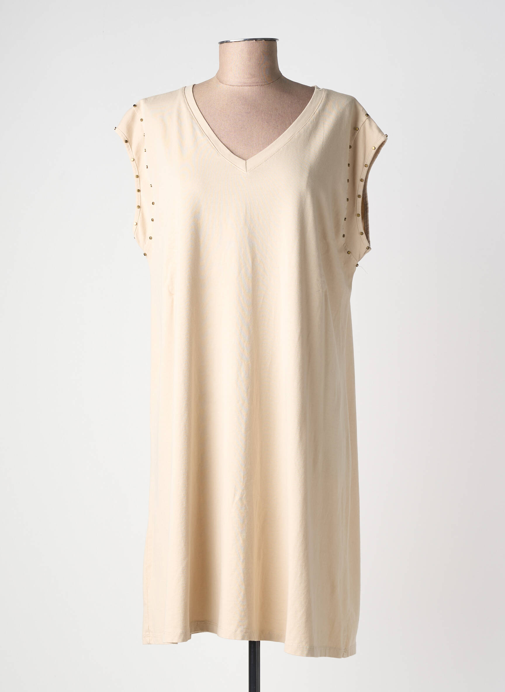 Rochie midi mâneci scurte mâneci scurte bej ANDROMEDE femeie