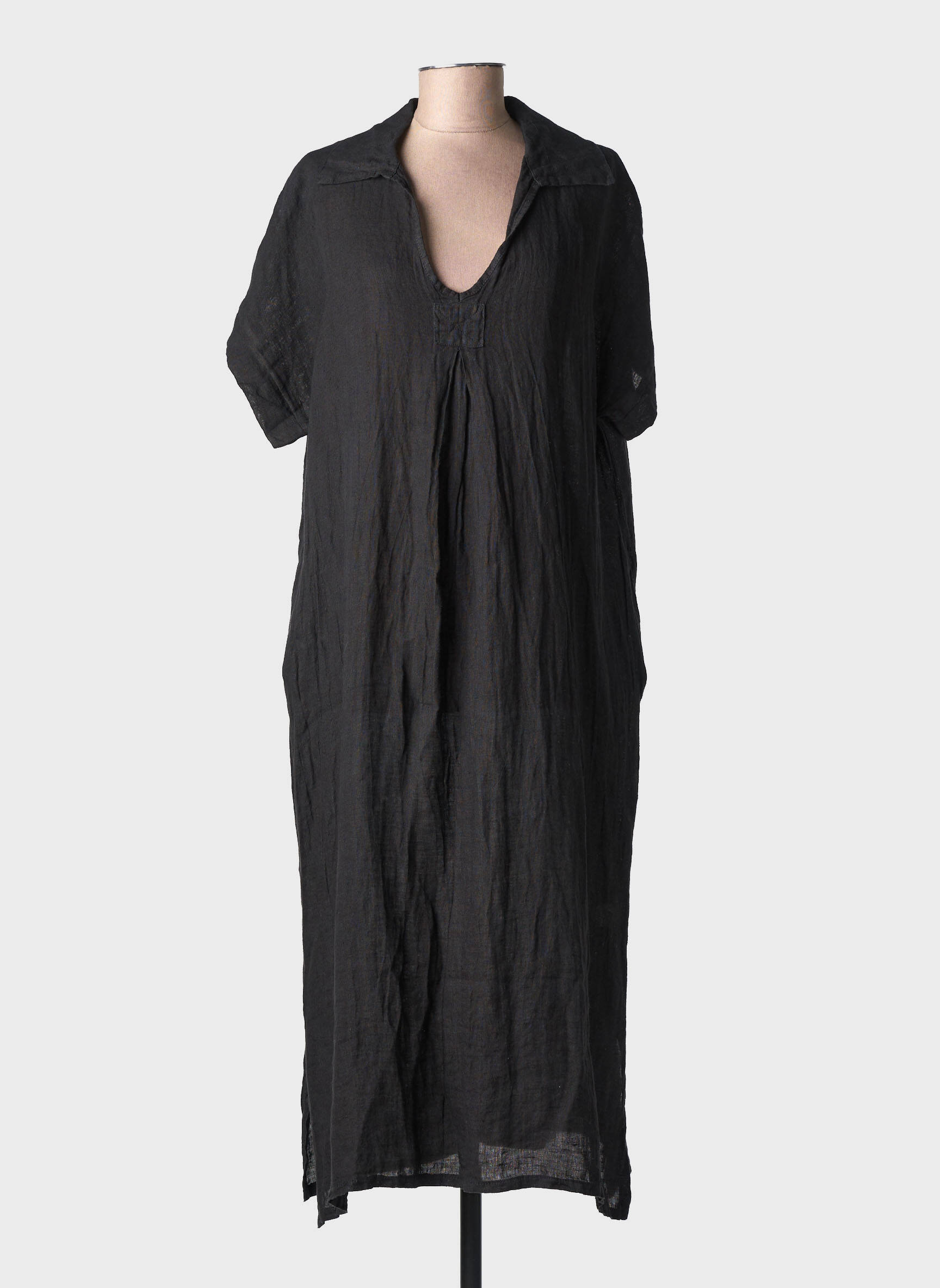 Rochie lungă mâneci scurte mâneci scurte negru 100% LINO femeie