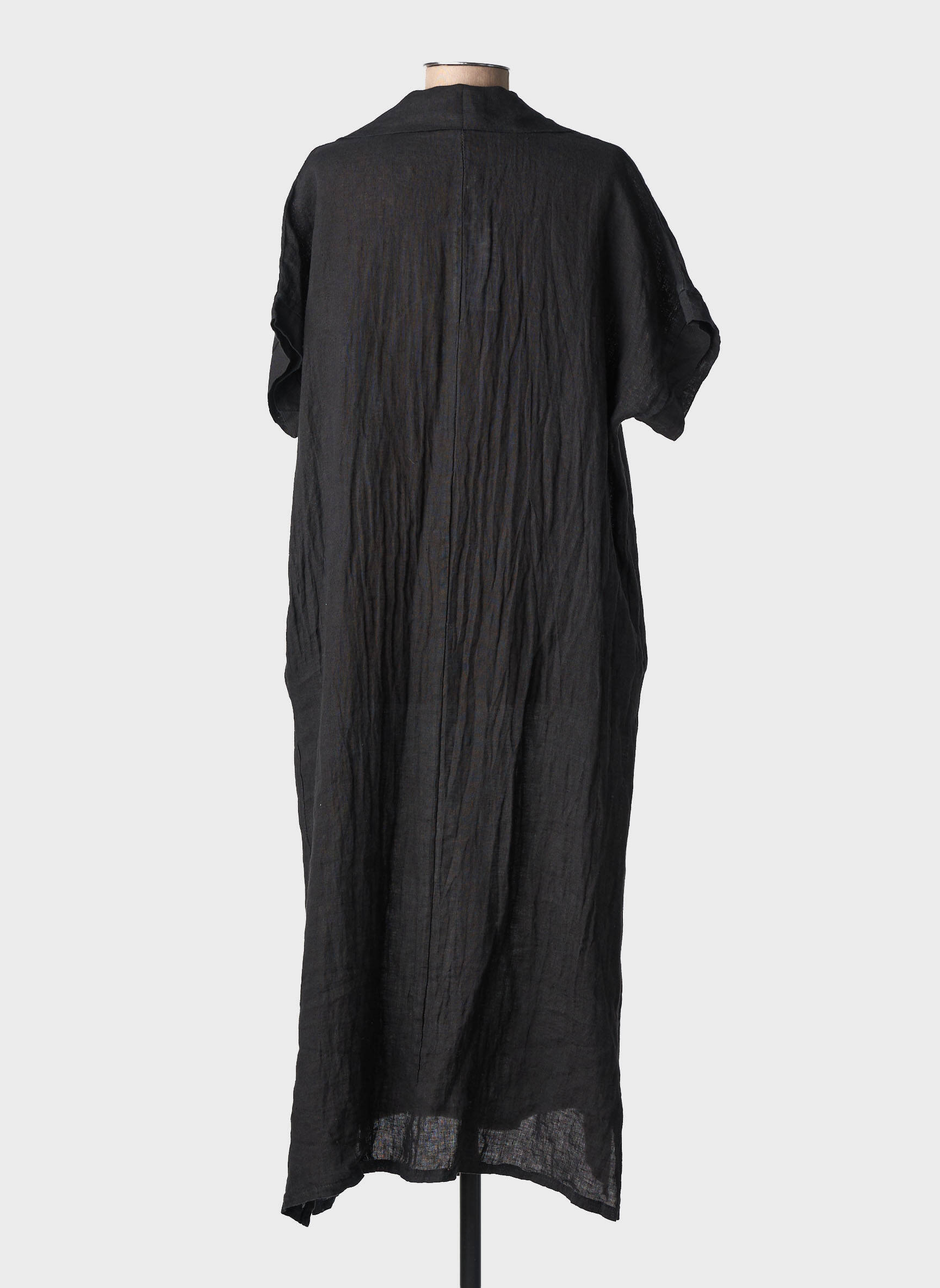 Rochie lungă mâneci scurte mâneci scurte negru 100% LINO femeie