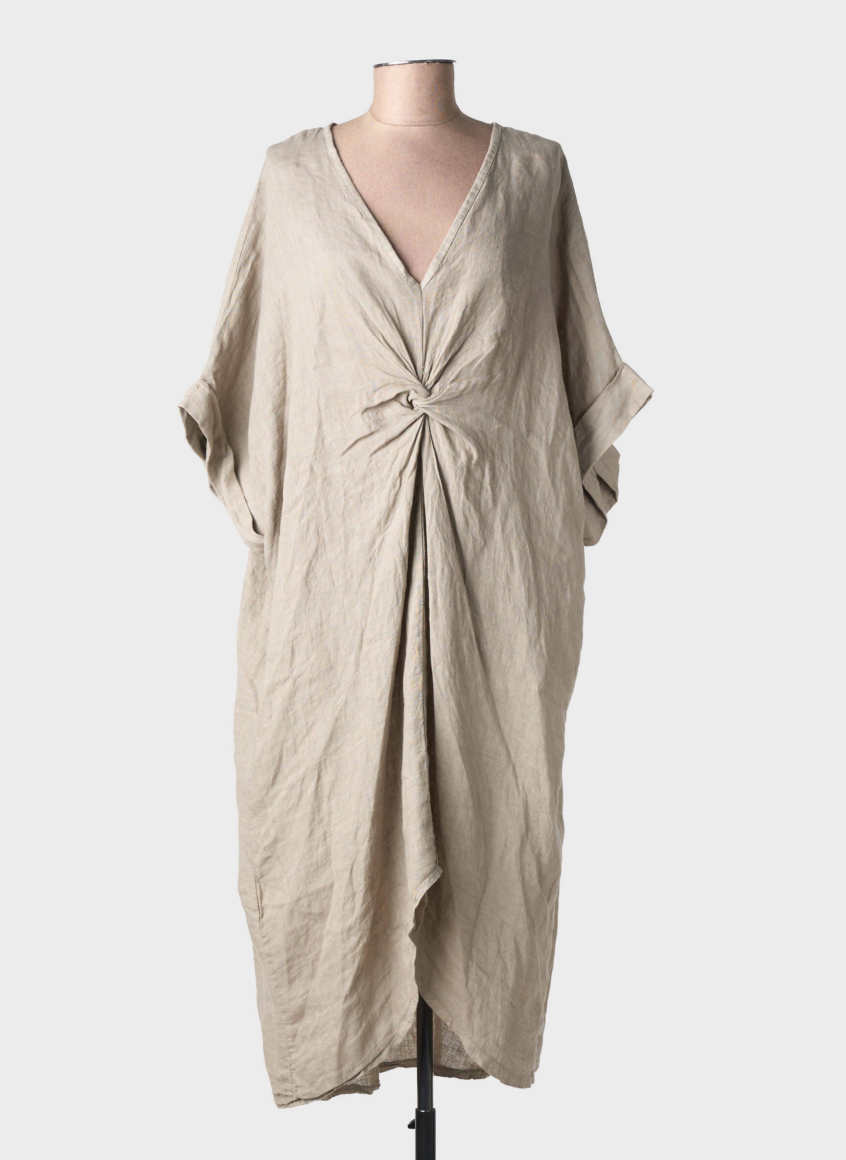 Rochie lungă mâneci scurte mâneci scurte bej MADE IN ITALY femeie