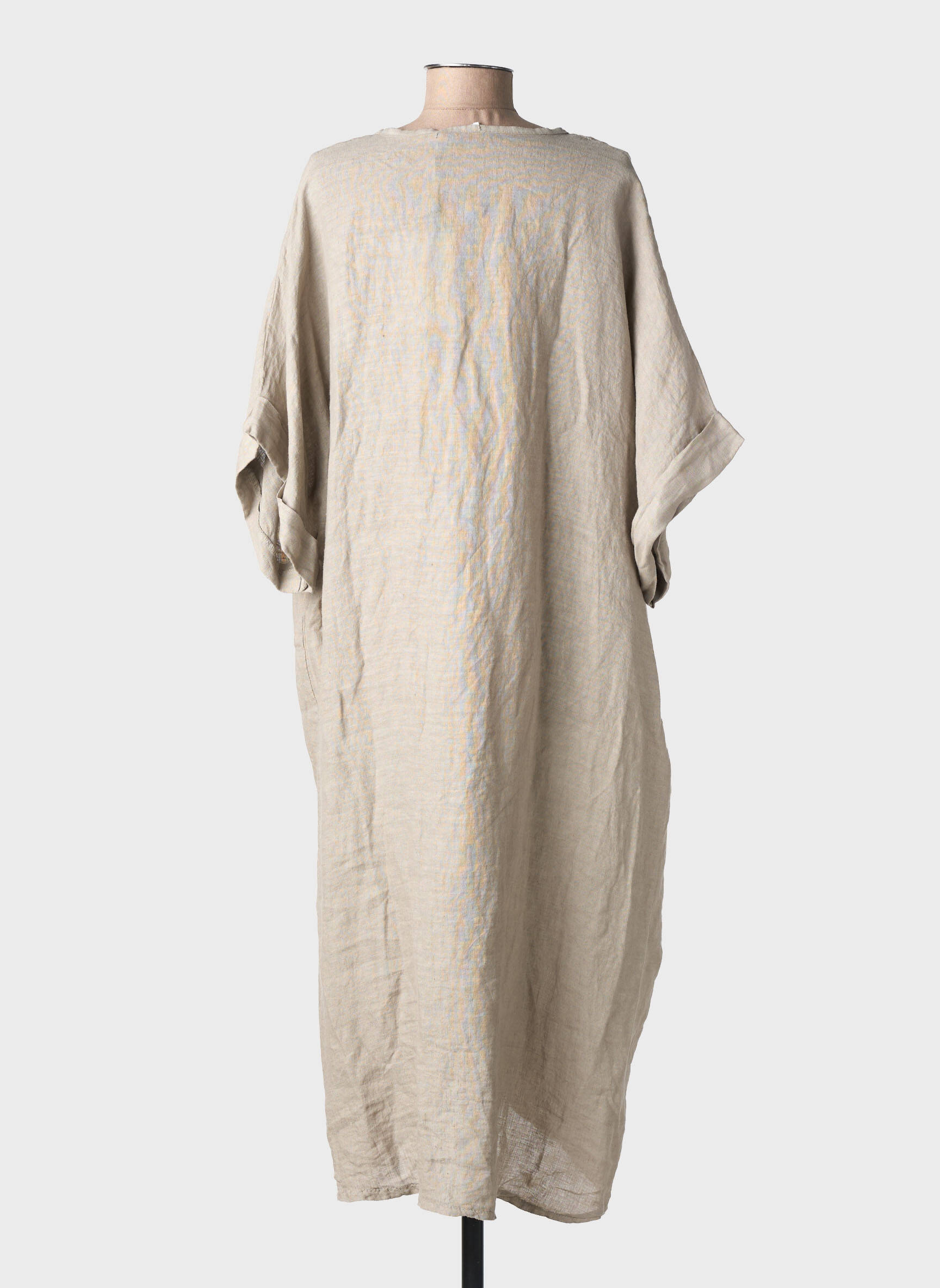Rochie lungă mâneci scurte mâneci scurte bej MADE IN ITALY femeie